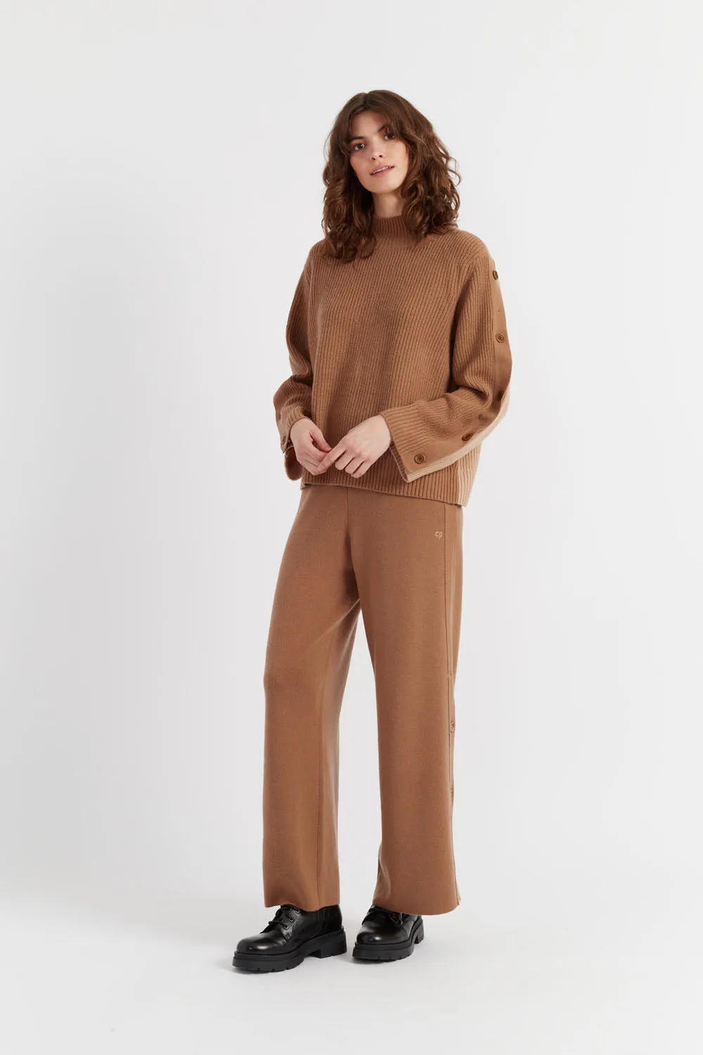 Camel Wool-Cashmere Bessie Button Sweater