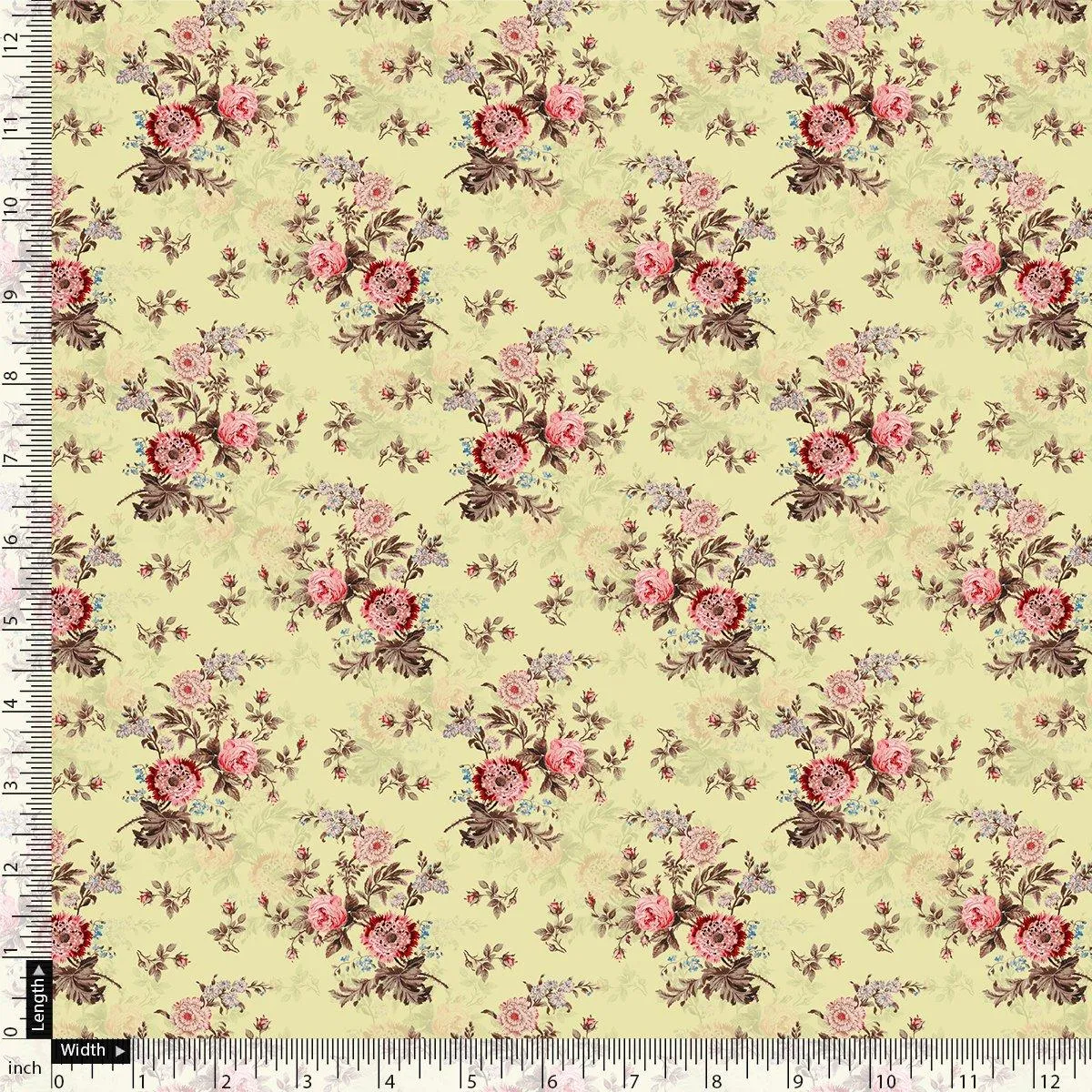 Chrysanthemum And Roses Bunch Digital Printed Fabric