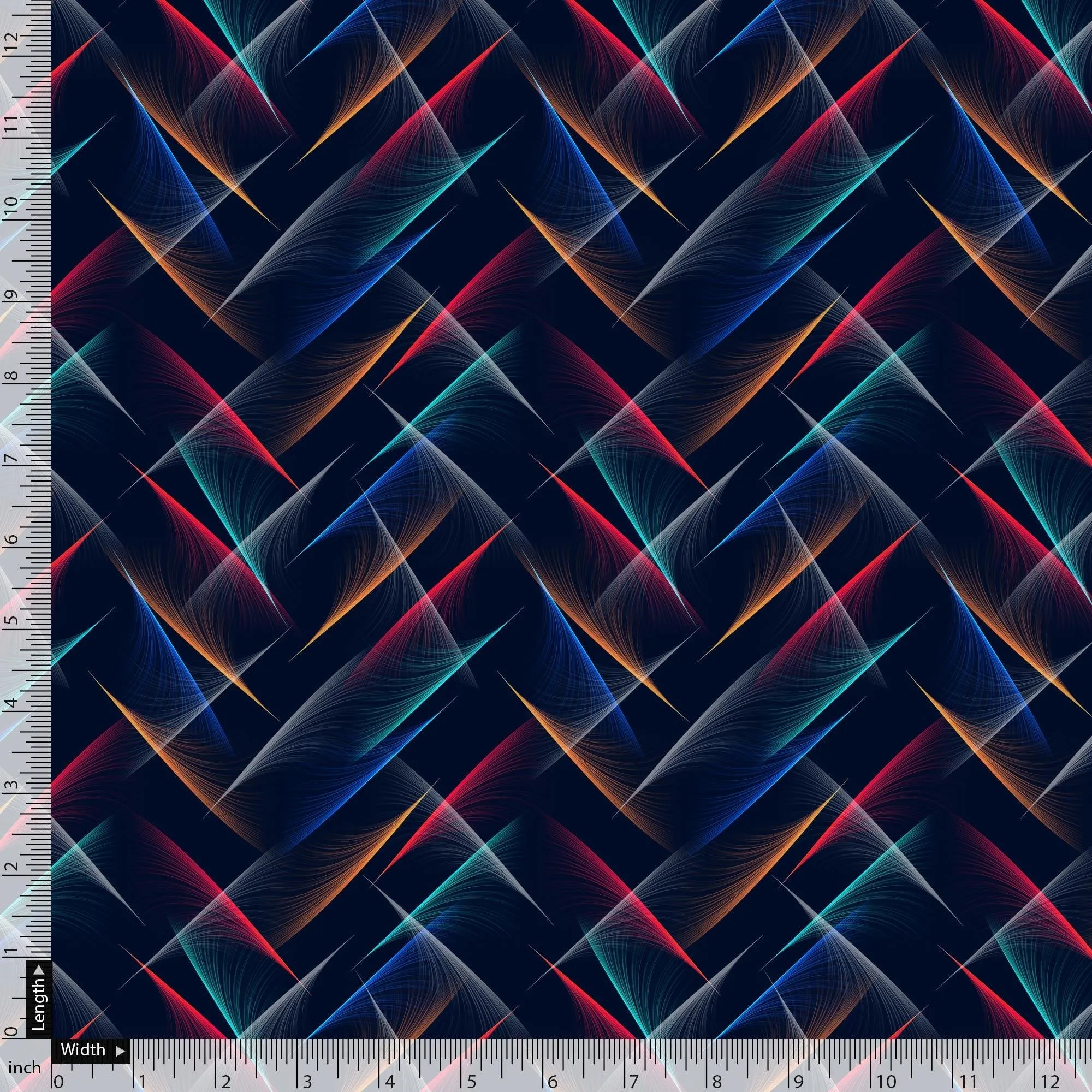 Classic Colourful Feather With Blue Background Digital Printed Fabric