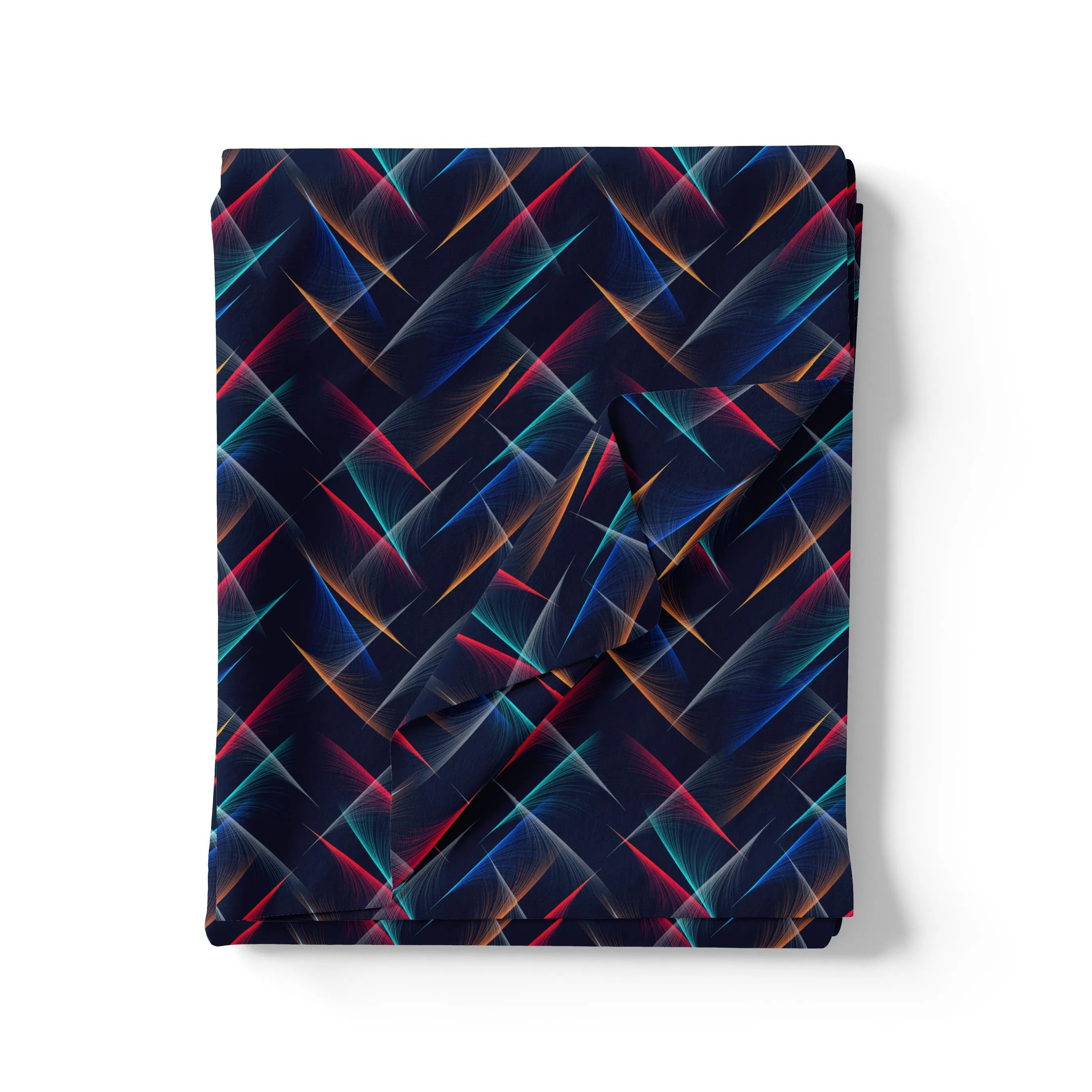 Classic Colourful Feather With Blue Background Digital Printed Fabric