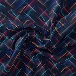 Classic Colourful Feather With Blue Background Digital Printed Fabric