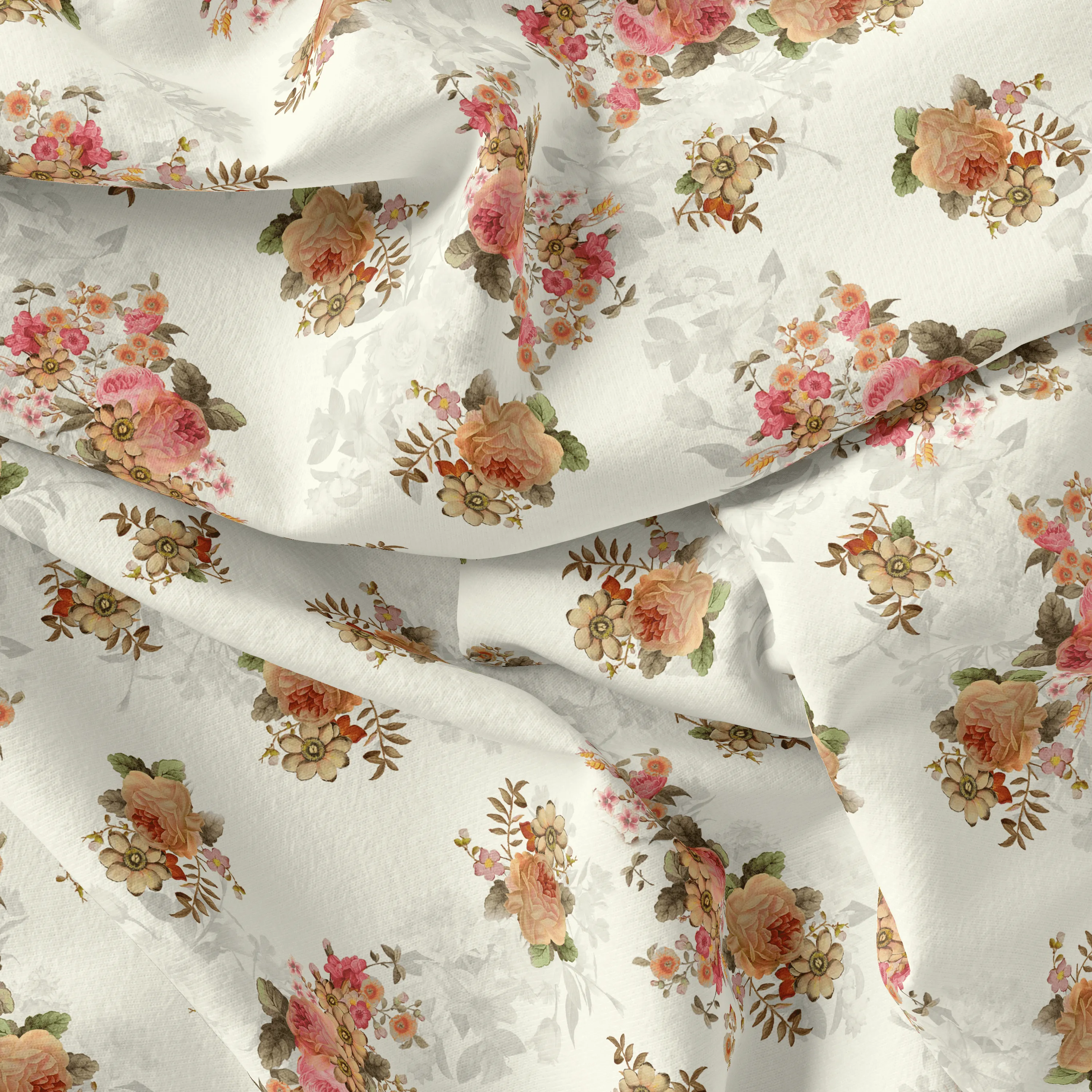 Classic Multicolor Roses With Leaves Digital Printed Fabric