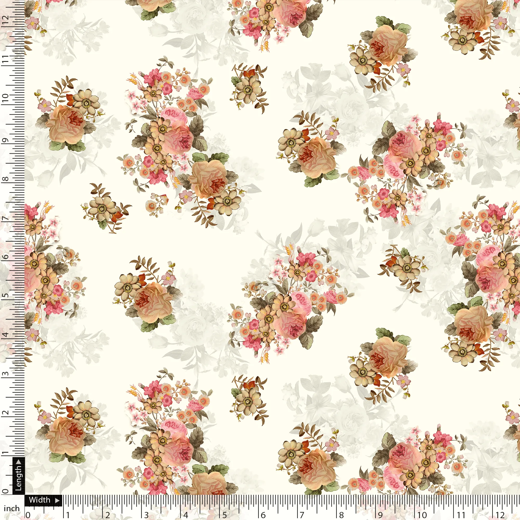 Classic Multicolor Roses With Leaves Digital Printed Fabric