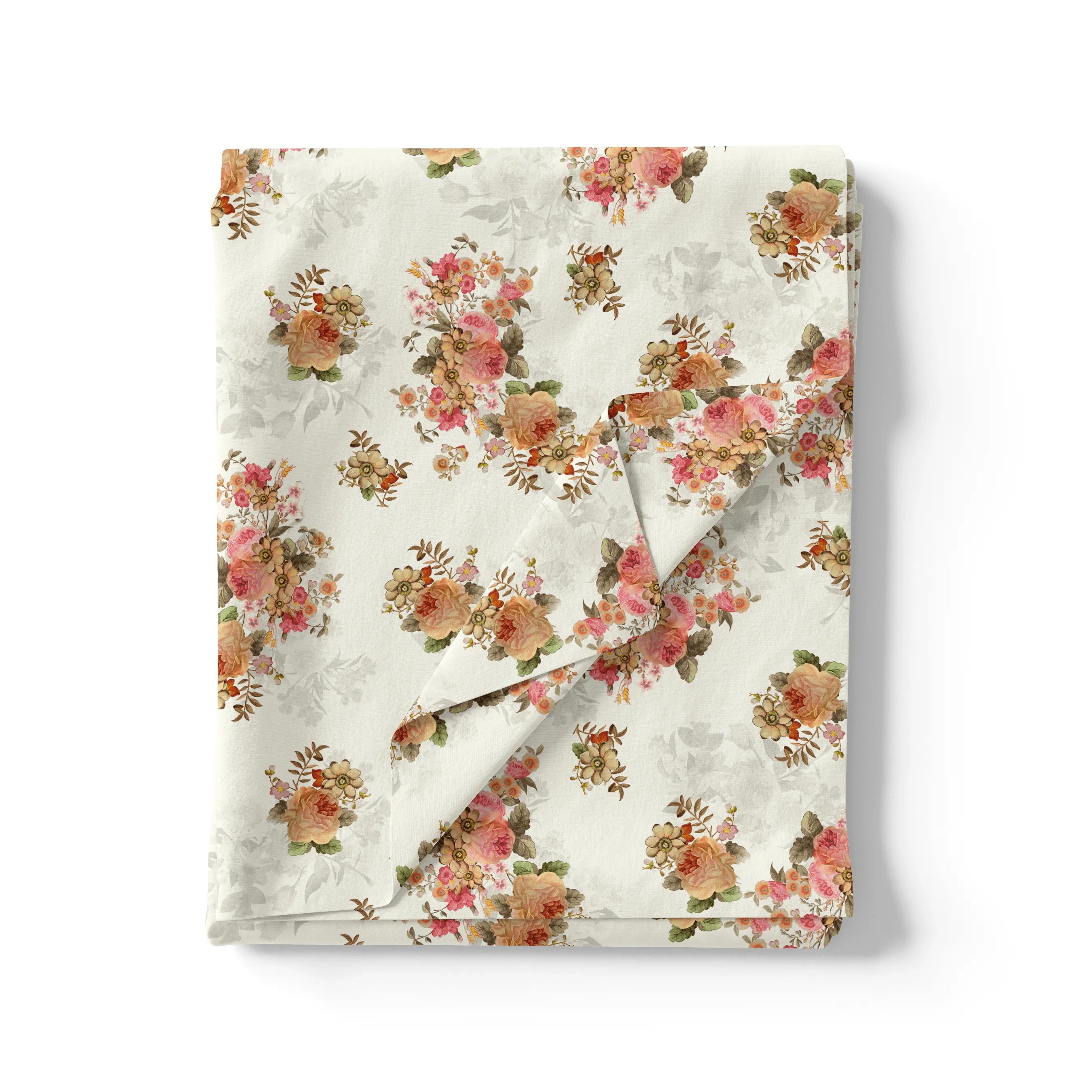 Classic Multicolor Roses With Leaves Digital Printed Fabric