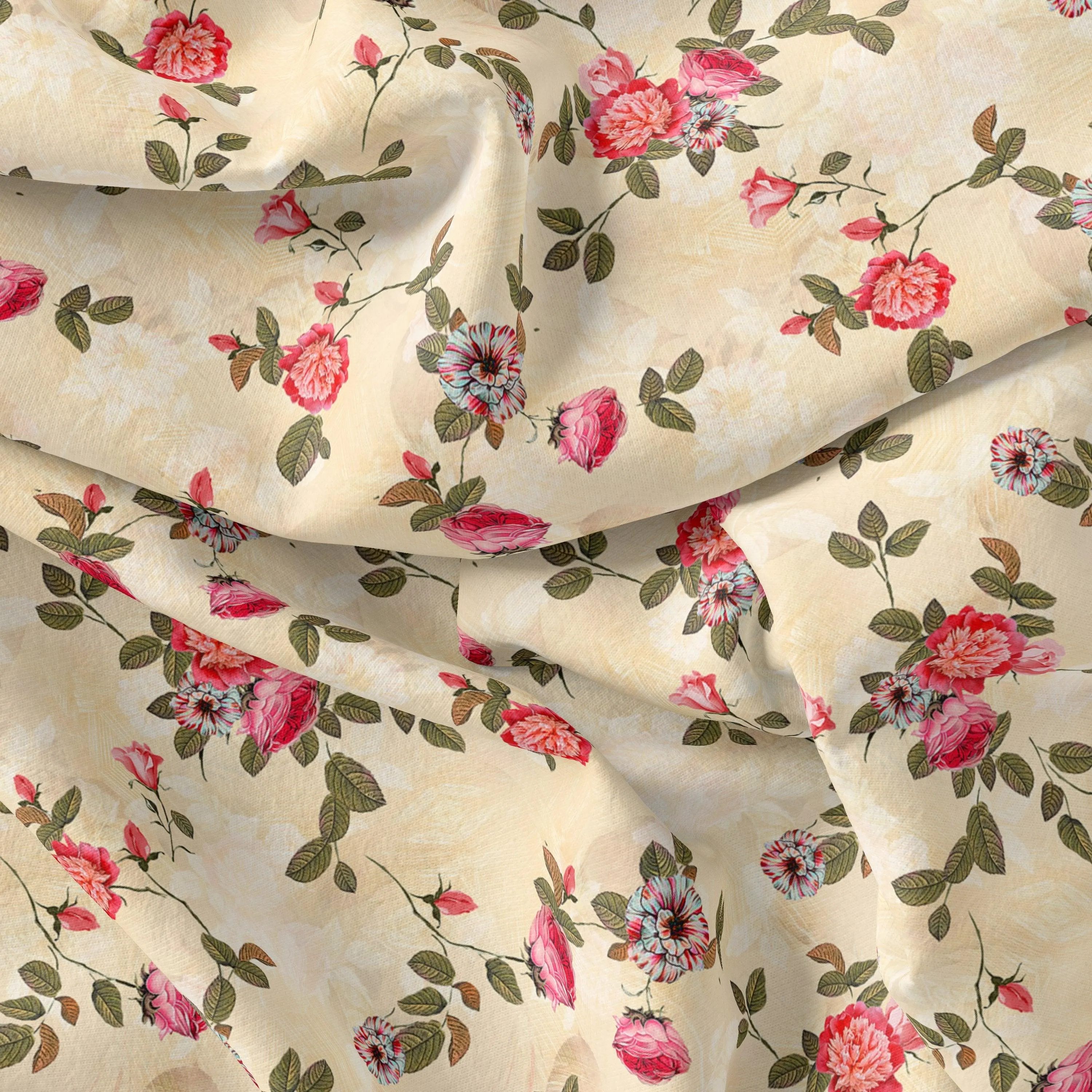 Classic Poppy Flower Digital Printed Fabric