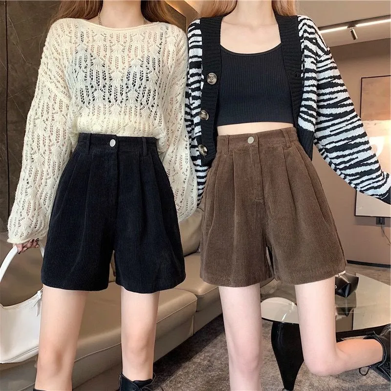 Dark Academia High Waist Corduroy Shorts