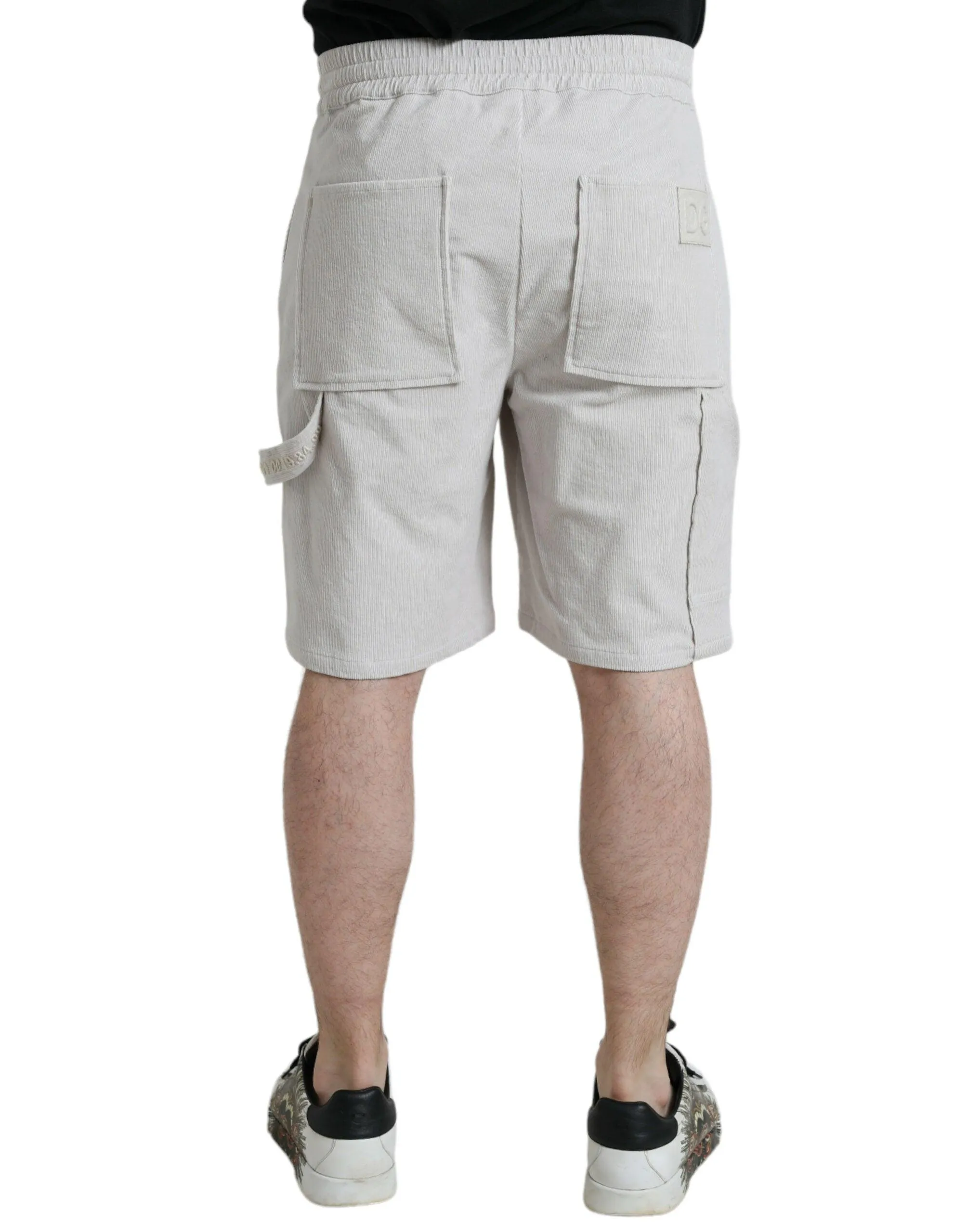 Dolce & Gabbana Beige Cotton Corduroy Logo Bermuda Shorts