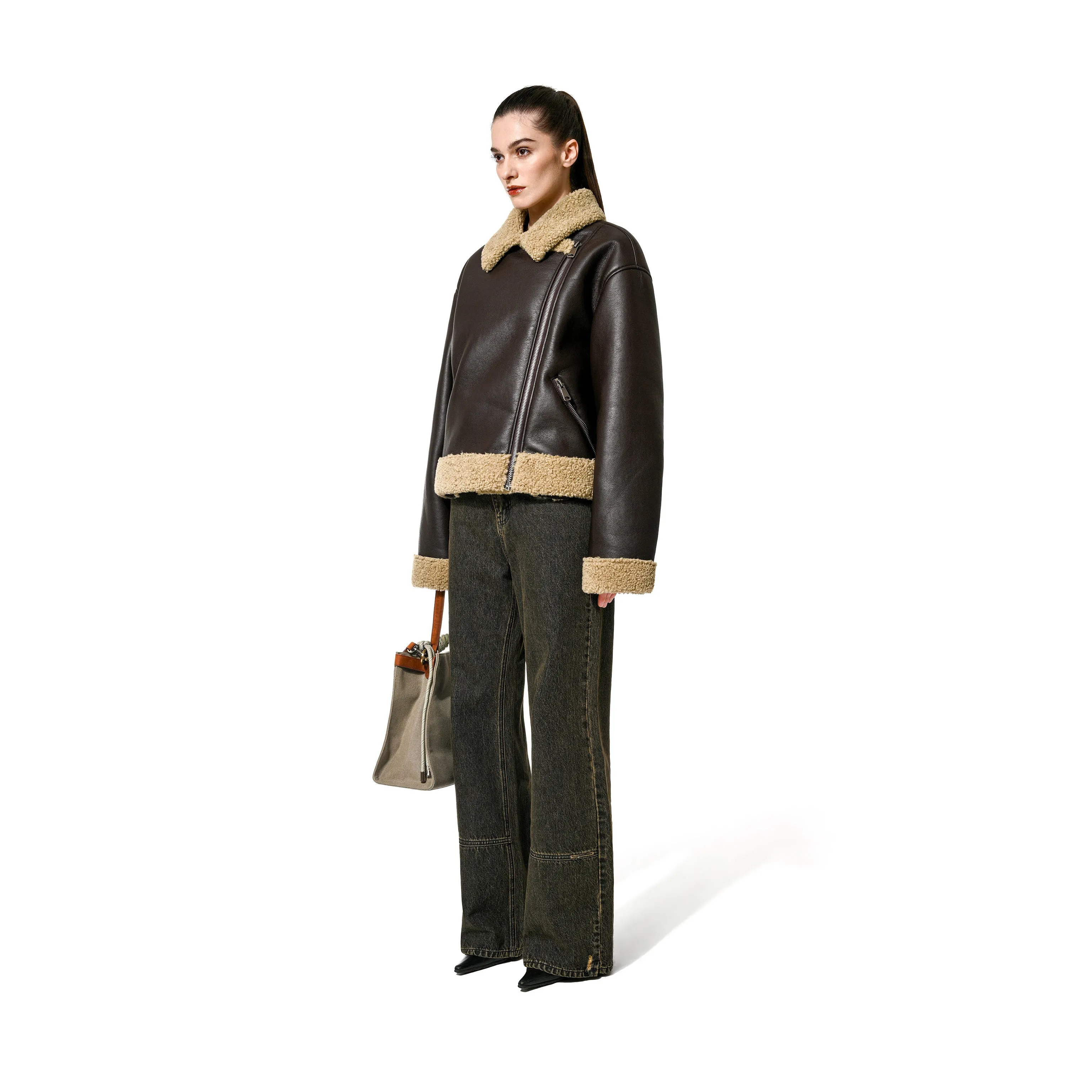 FAUX SHEARLING JKT - BROWN