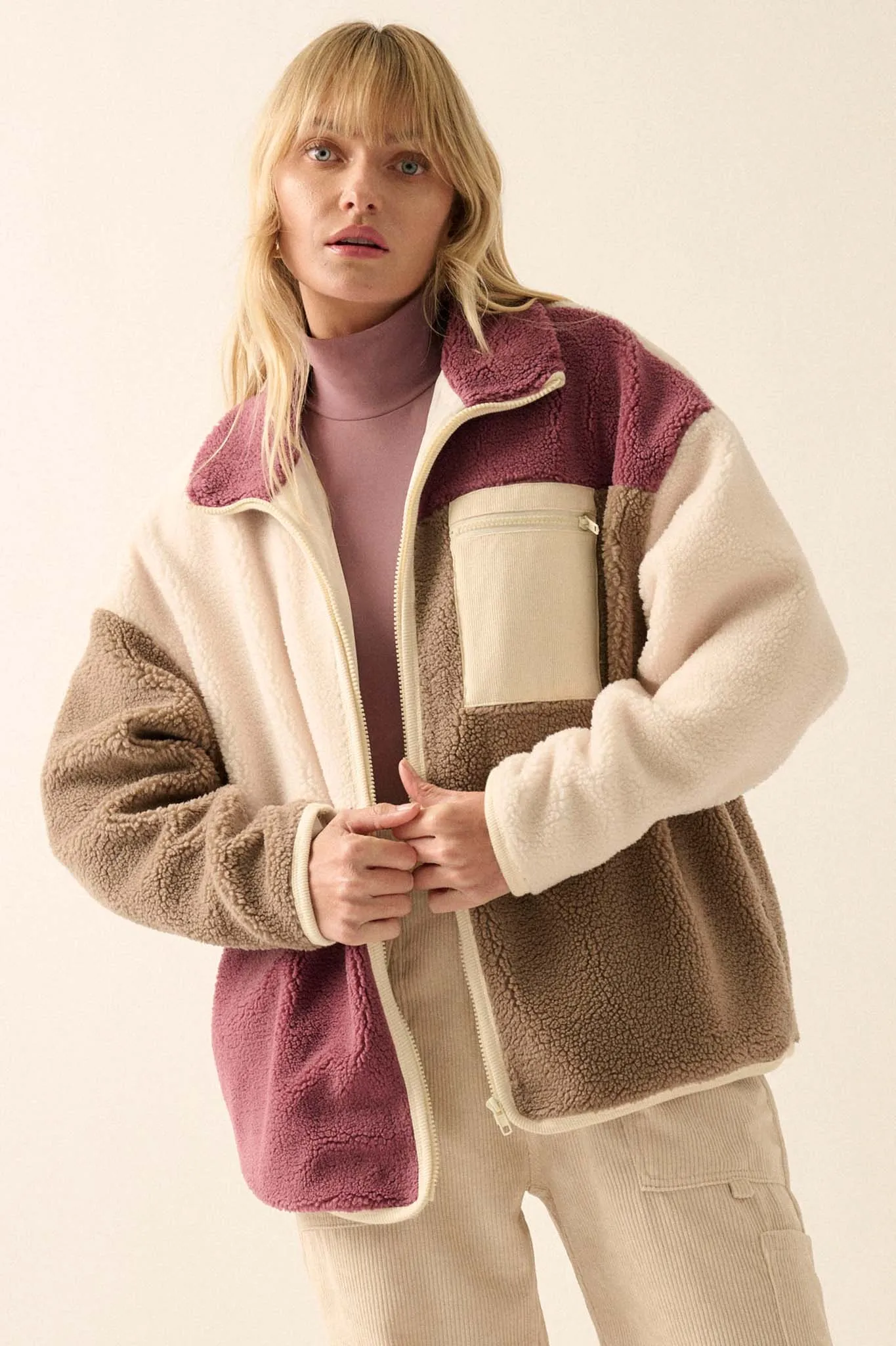 Fuzzy Logic Colorblock Sherpa Fleece Jacket