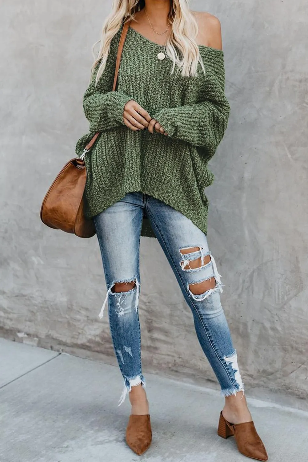 Green Warm My Soul Knit Off Shoulder Sweater