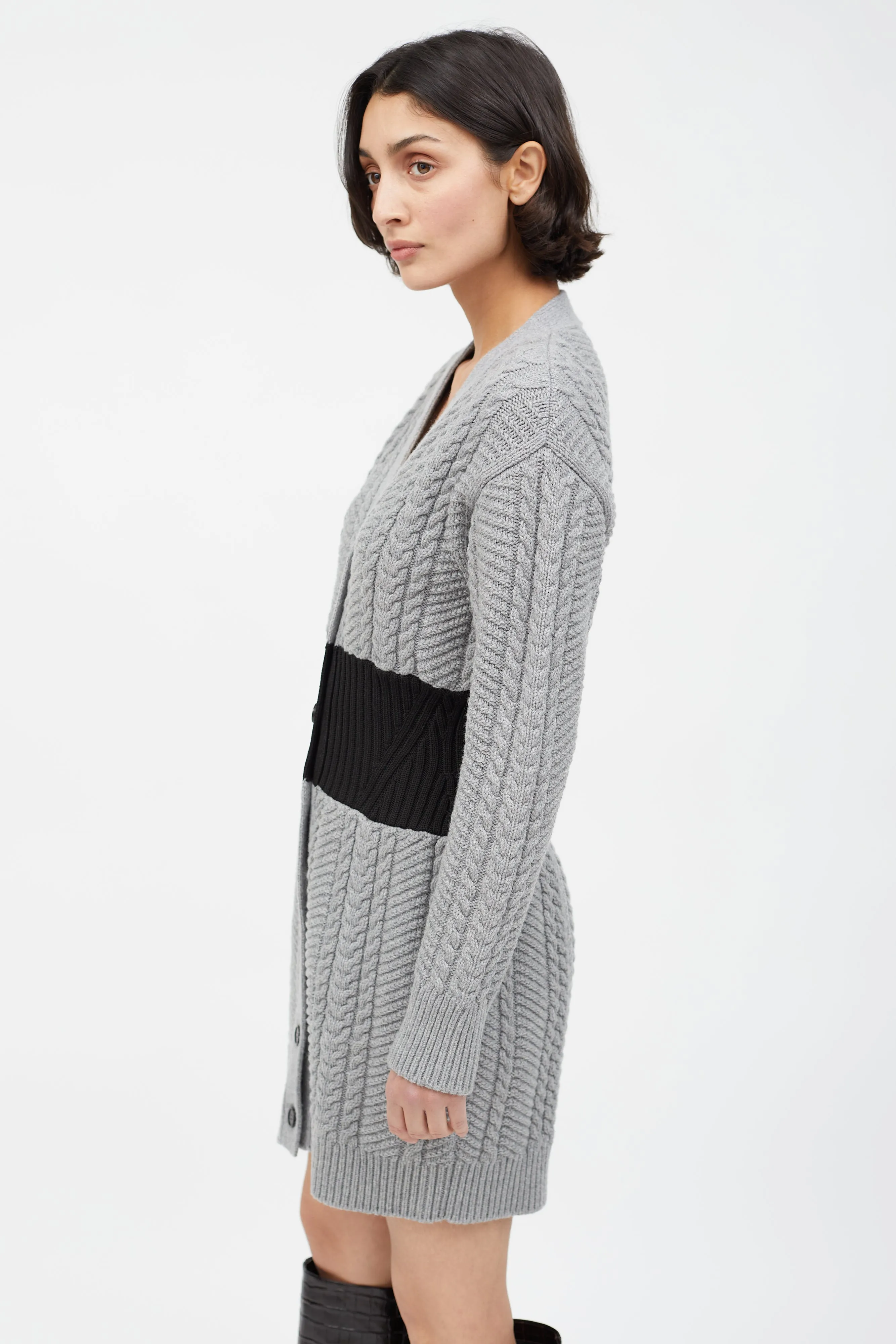 Grey & Black Cable Knit Sweater Dress