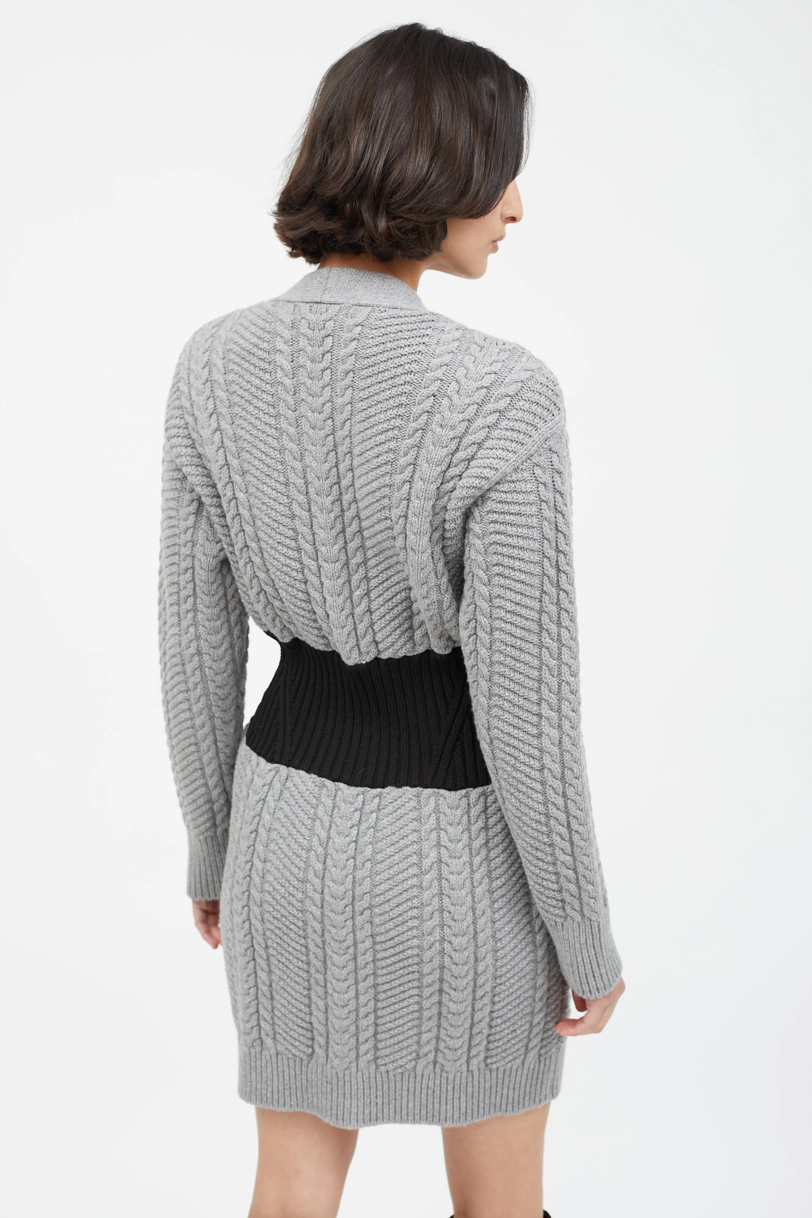 Grey & Black Cable Knit Sweater Dress