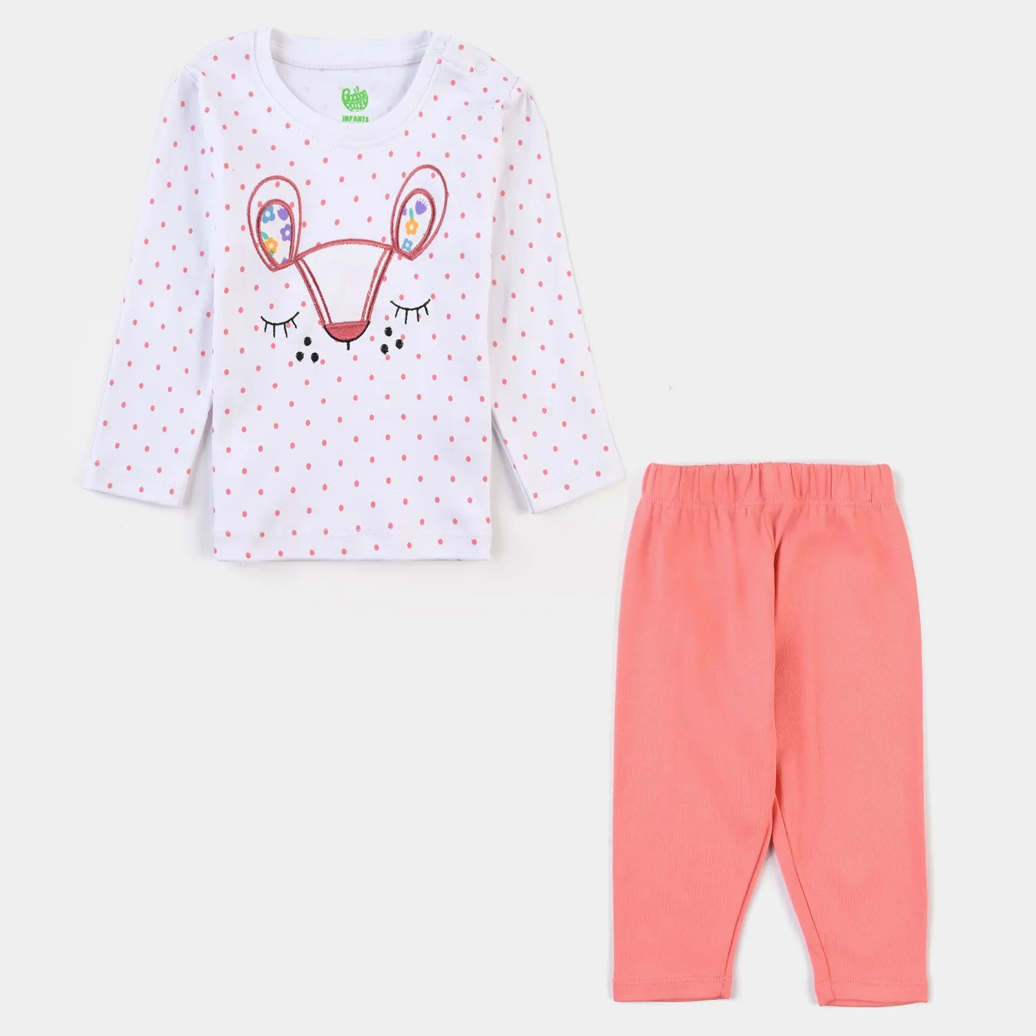 Infant Girls Cotton Interlock Knitted Suit Polka Dots-Shell Pink