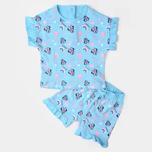 Infant Girls Cotton Jersey Knitted Suit-Blue