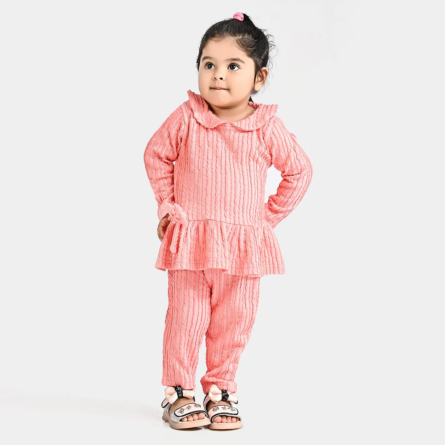 Infant Girls Jacquard Knitted Suit Cute-Peach