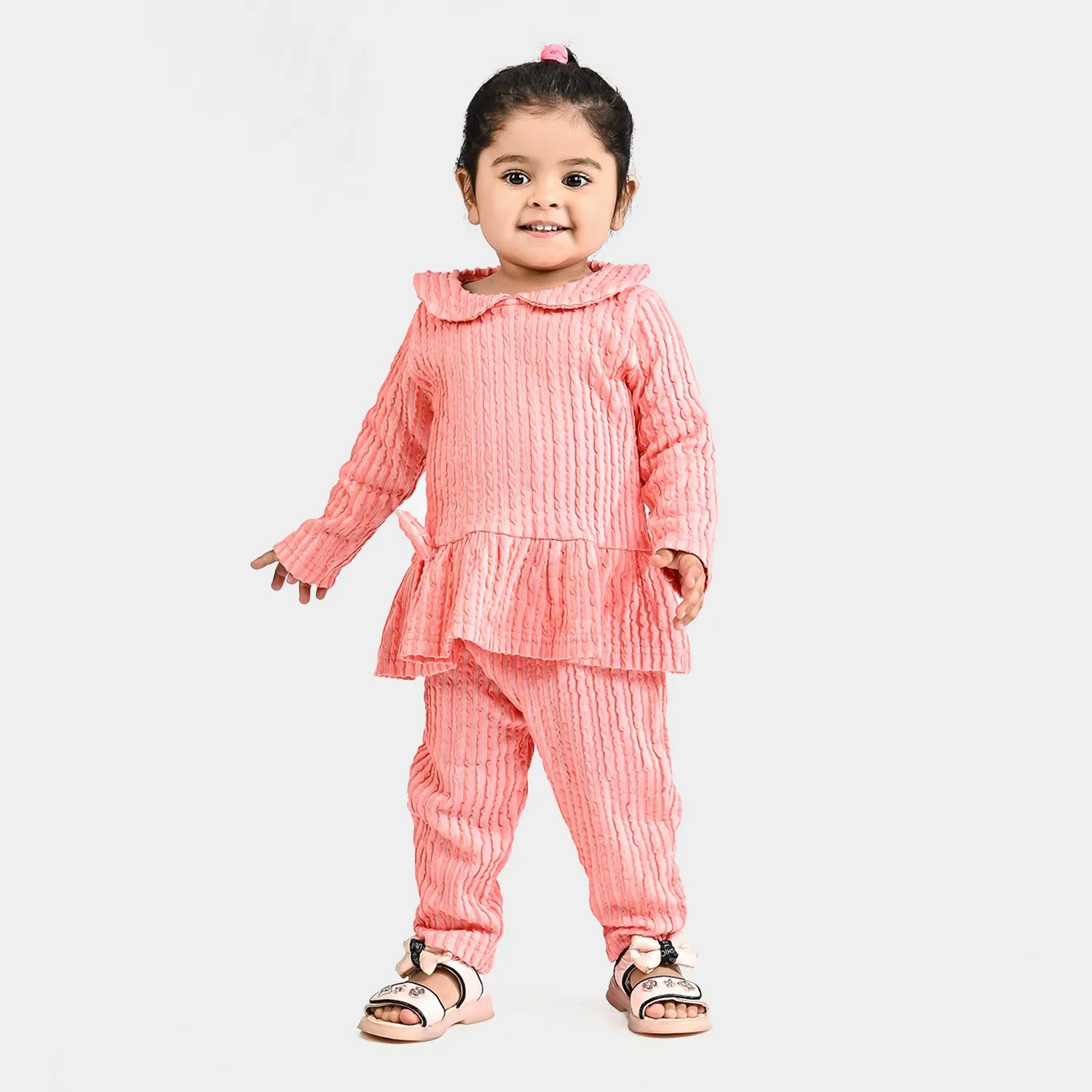 Infant Girls Jacquard Knitted Suit Cute-Peach