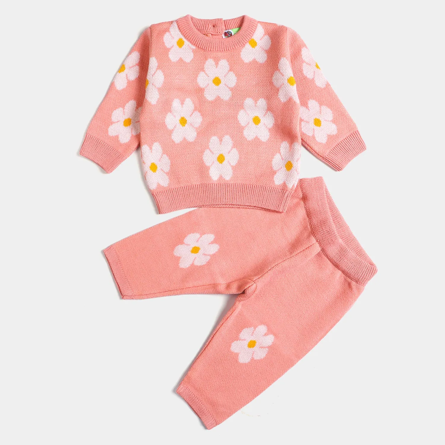 Infant Girls Knitted 2Pcs Suit Flowers - Pink