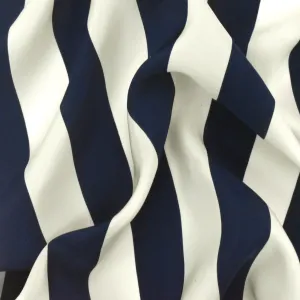 Ivory-Navy Blue Stripe Printed Silk Crepe De Chine Woven Fabric