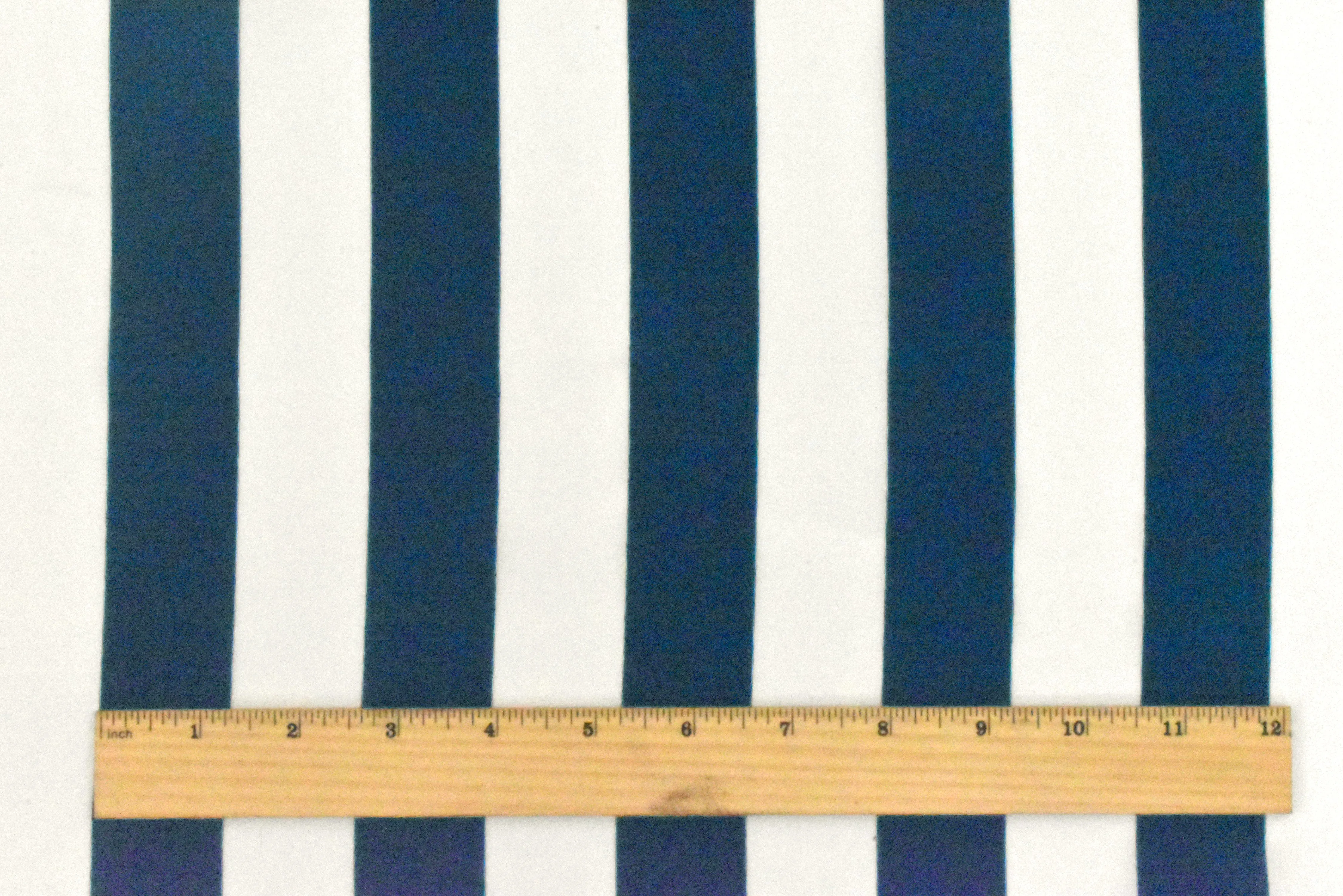 Ivory-Navy Blue Stripe Printed Silk Crepe De Chine Woven Fabric