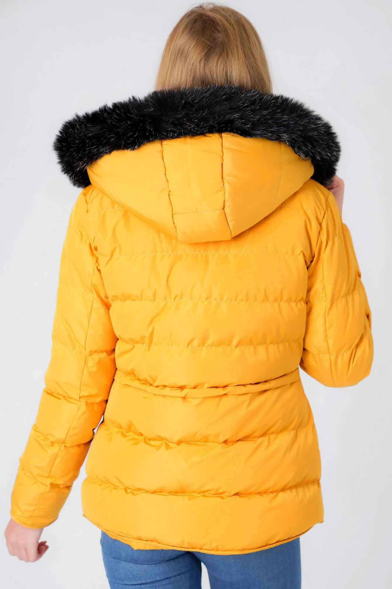 Jasmin Quilted Puffer Jacket With Faux Fur Trim Hood In Old Gold - Tokyo Laundry