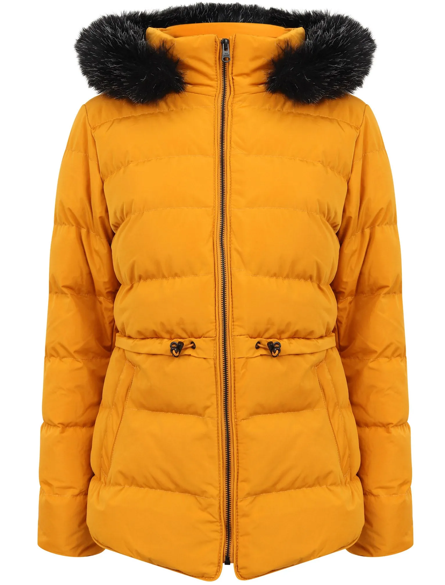 Jasmin Quilted Puffer Jacket With Faux Fur Trim Hood In Old Gold - Tokyo Laundry