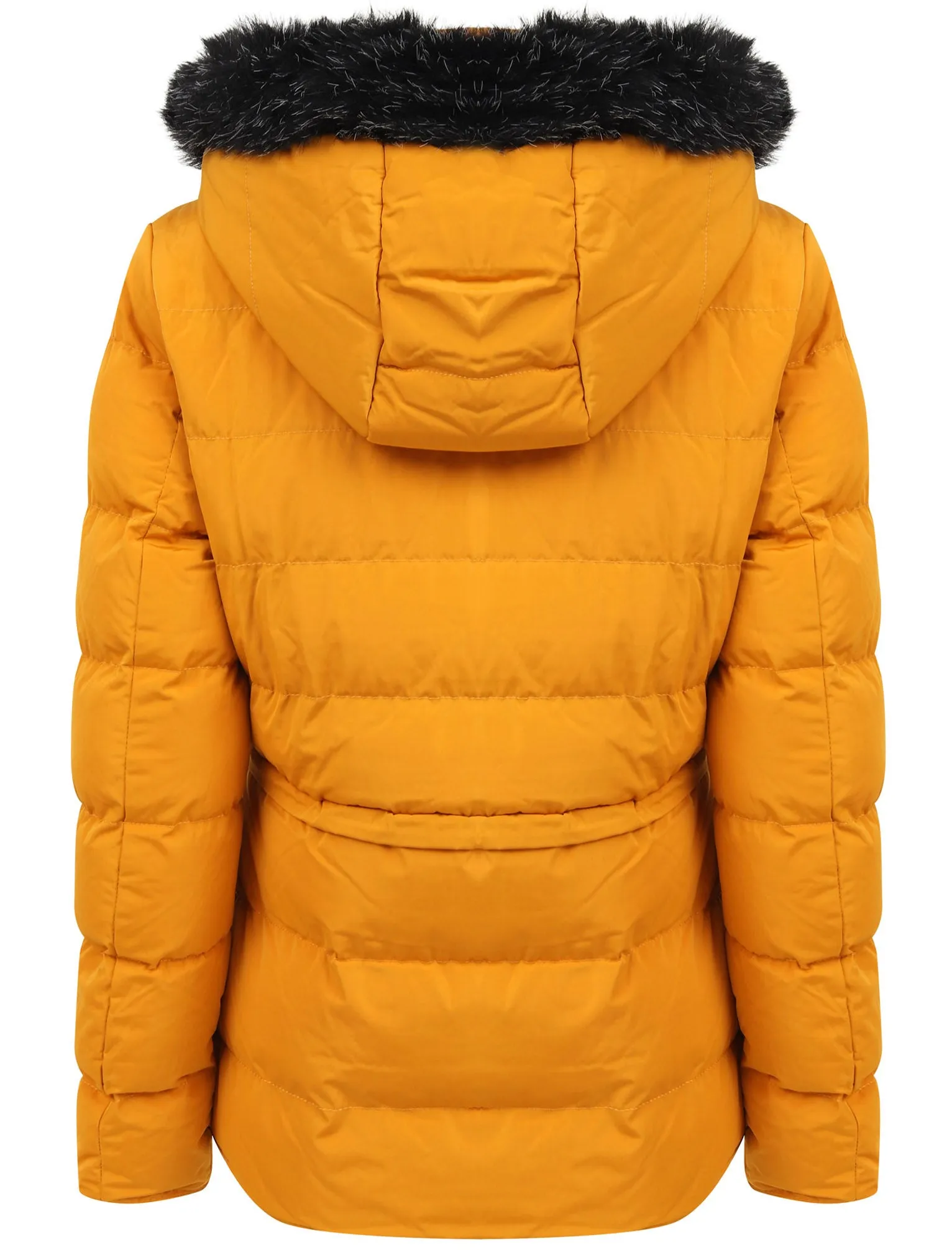 Jasmin Quilted Puffer Jacket With Faux Fur Trim Hood In Old Gold - Tokyo Laundry