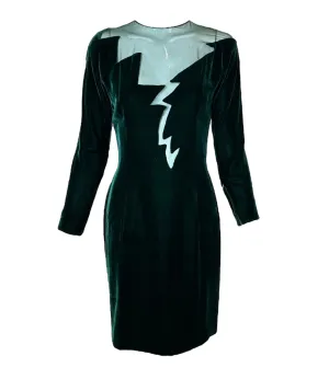 John Anthony Late 70s Emerald Velvet Cut-Out Lightning Dress