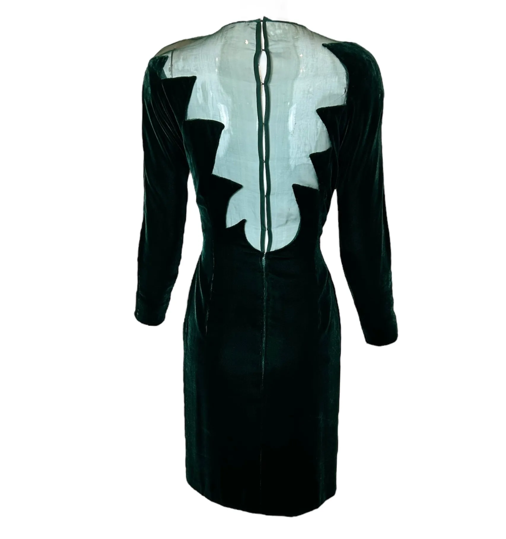 John Anthony Late 70s Emerald Velvet Cut-Out Lightning Dress