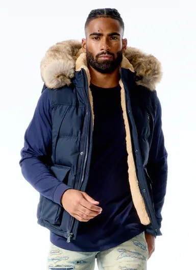 Jordan Craig YUKON FUR LINED PUFFER VEST (NAVY)