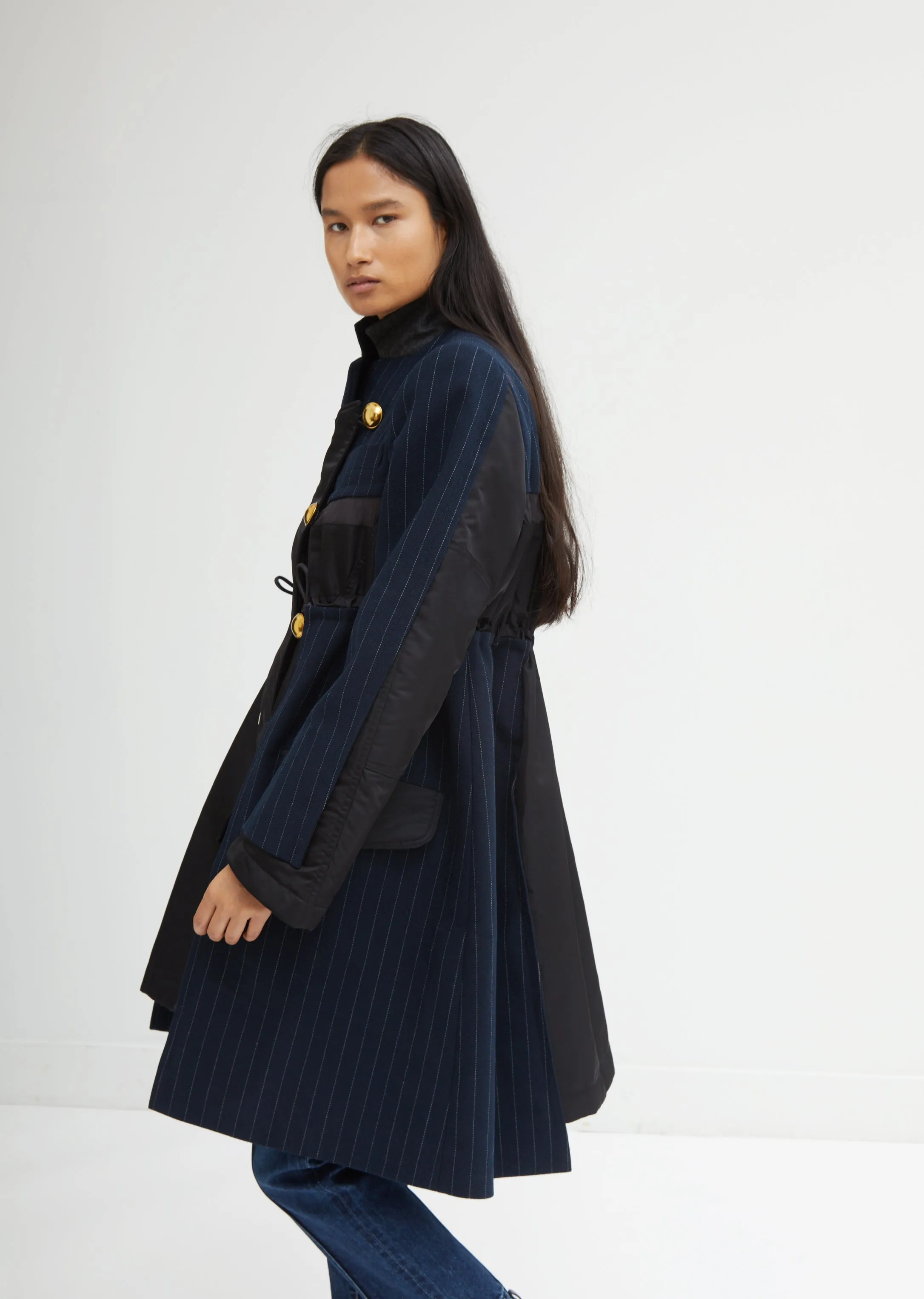 Layered Pinstripe Coat