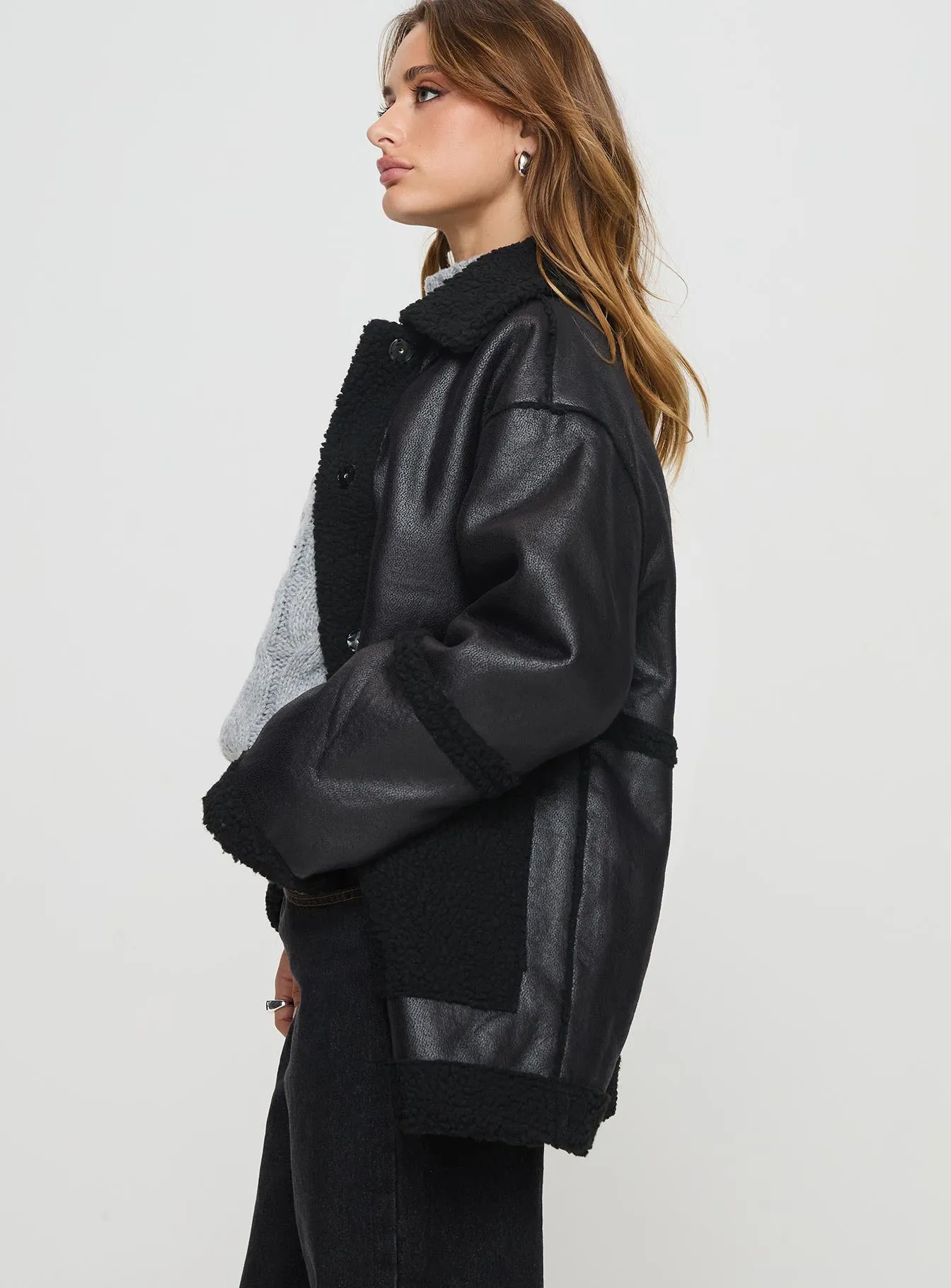 Lexie Faux Leather Jacket Solid Black