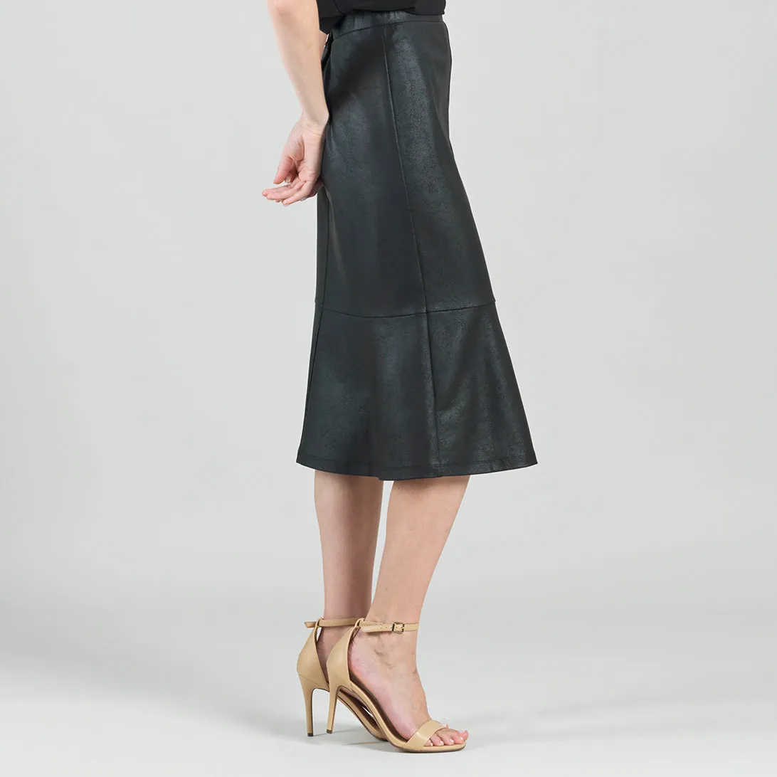 Liquid Leather™ Flounce Midi Skirt - Black