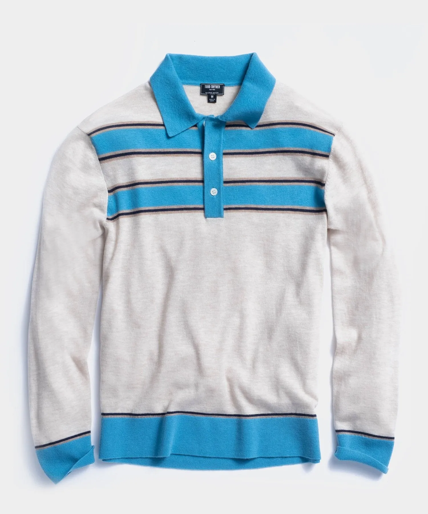 Long Sleeve Stripe Sweater Polo in Cream