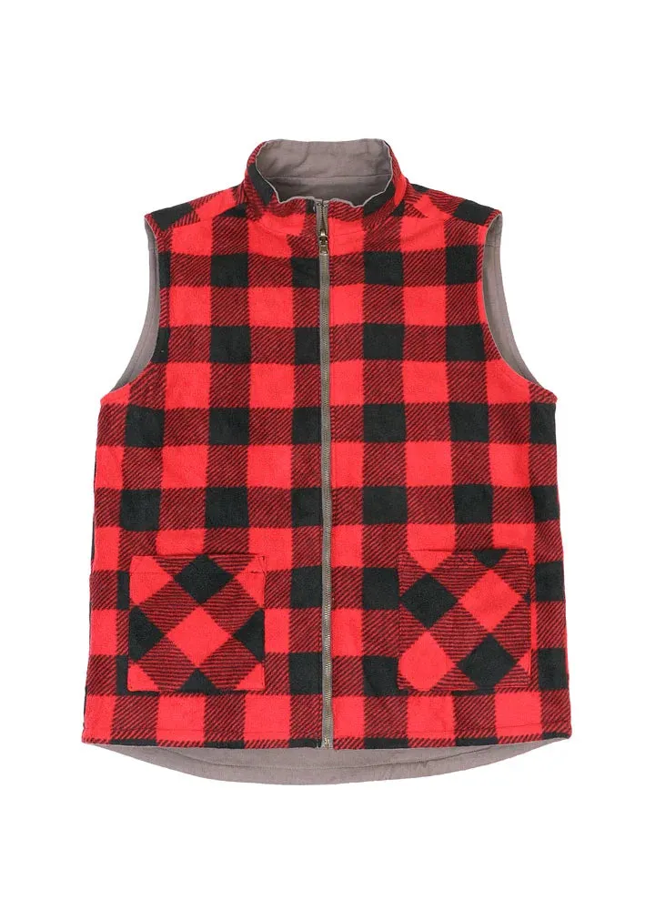 Men's Reversible Vest Plaid Fleece Lined Outdoor Vests