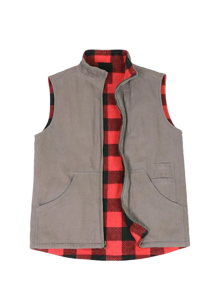 Men's Reversible Vest Plaid Fleece Lined Outdoor Vests