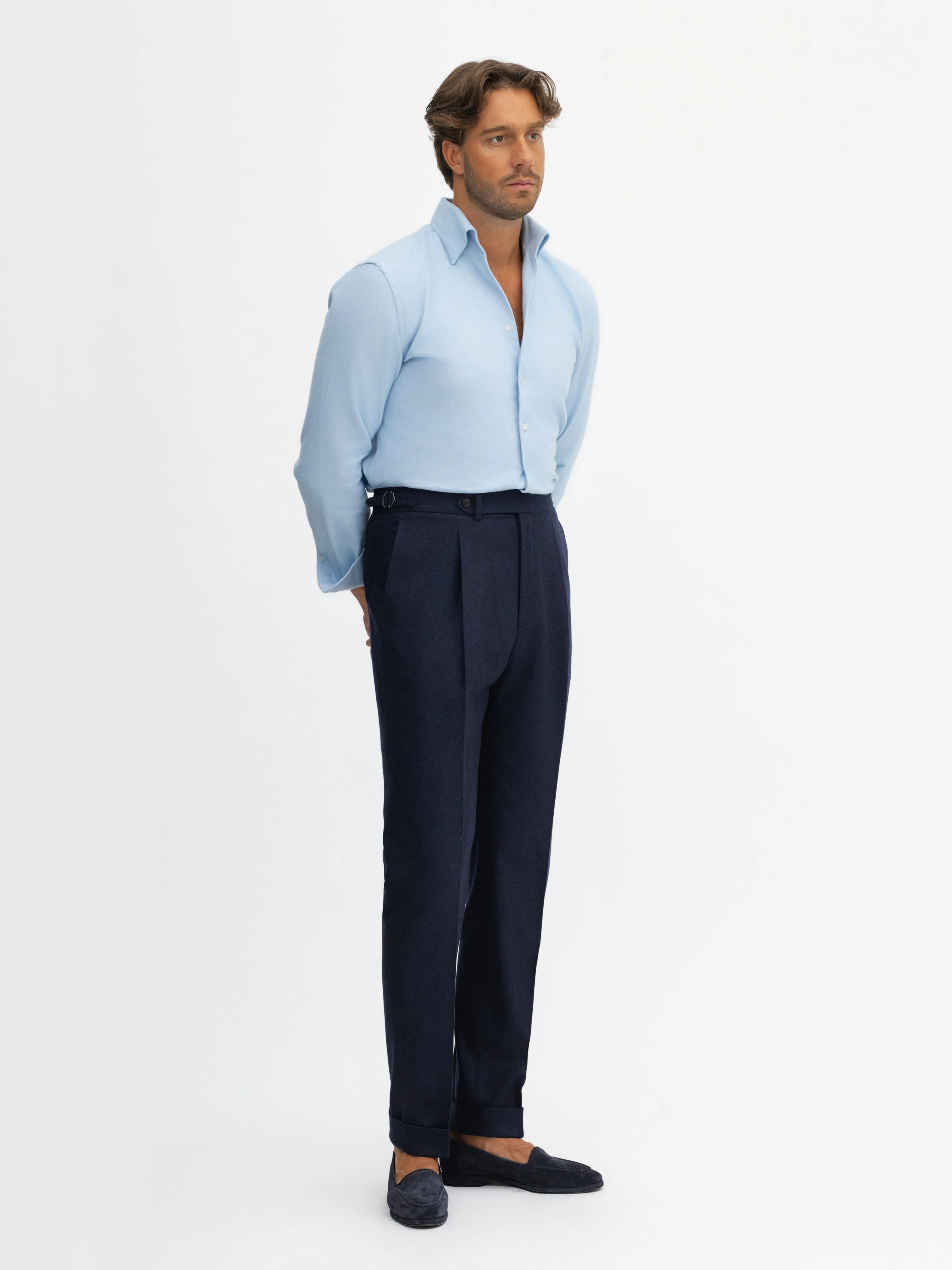 Navy Flannel Wool Oscar Trousers