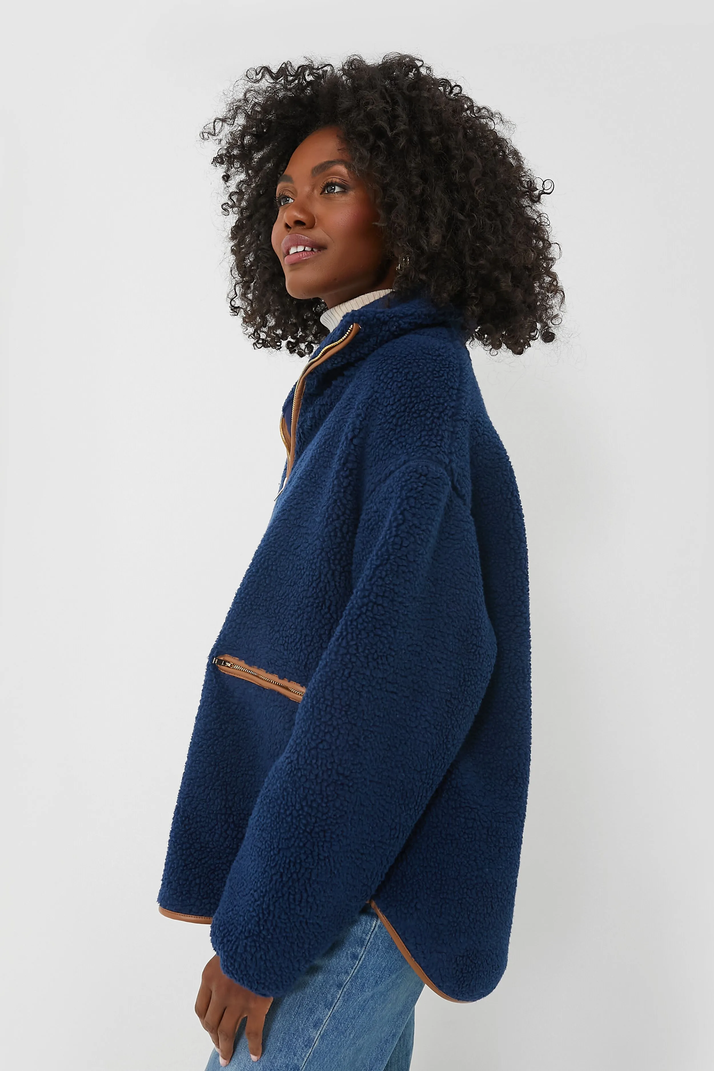 Navy Rhodes Shearling Quarter Zip