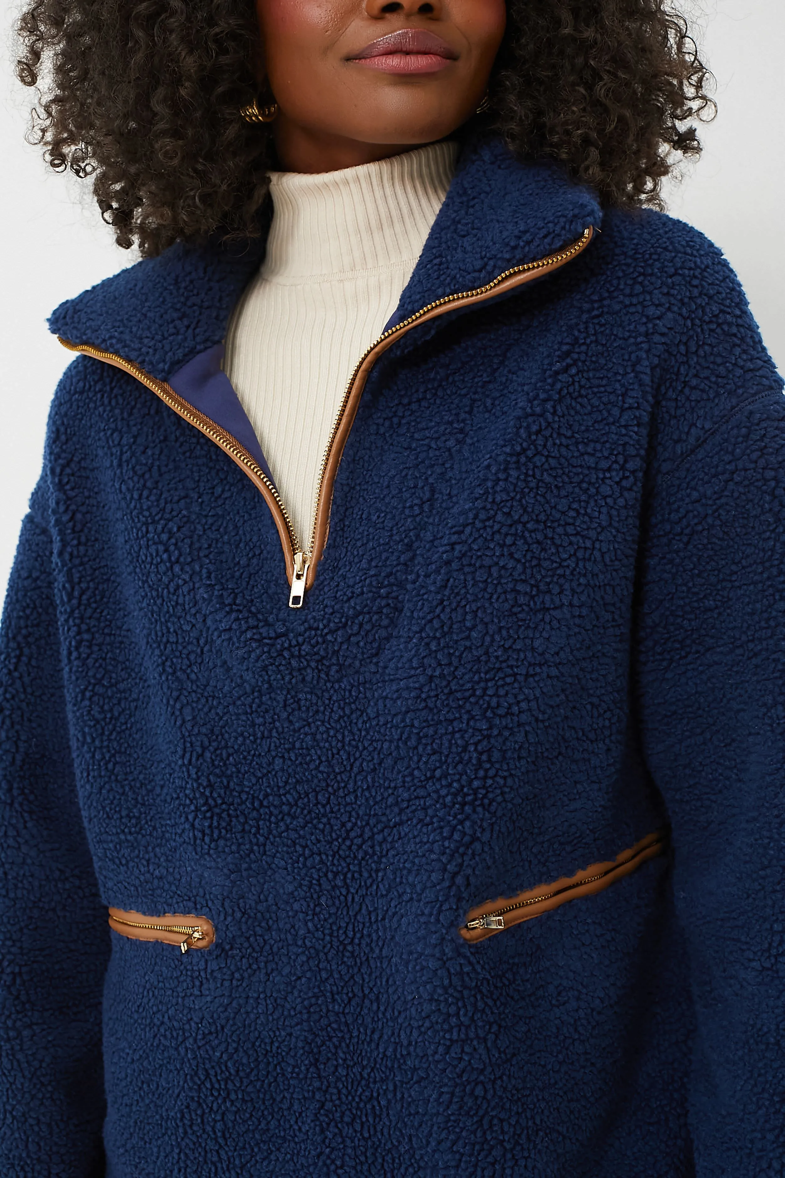 Navy Rhodes Shearling Quarter Zip