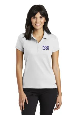 Nike Ladies Dri-FIT Icon Pique Modern Fit Custom Polos, White