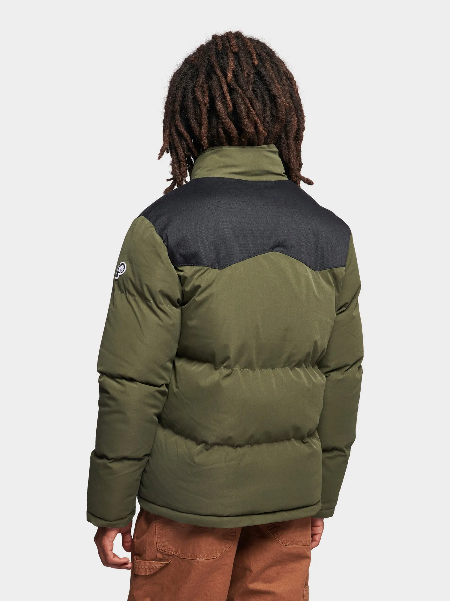 P Bear Cut   Sew Funnel Neck Puffer Jacket in Forest Night