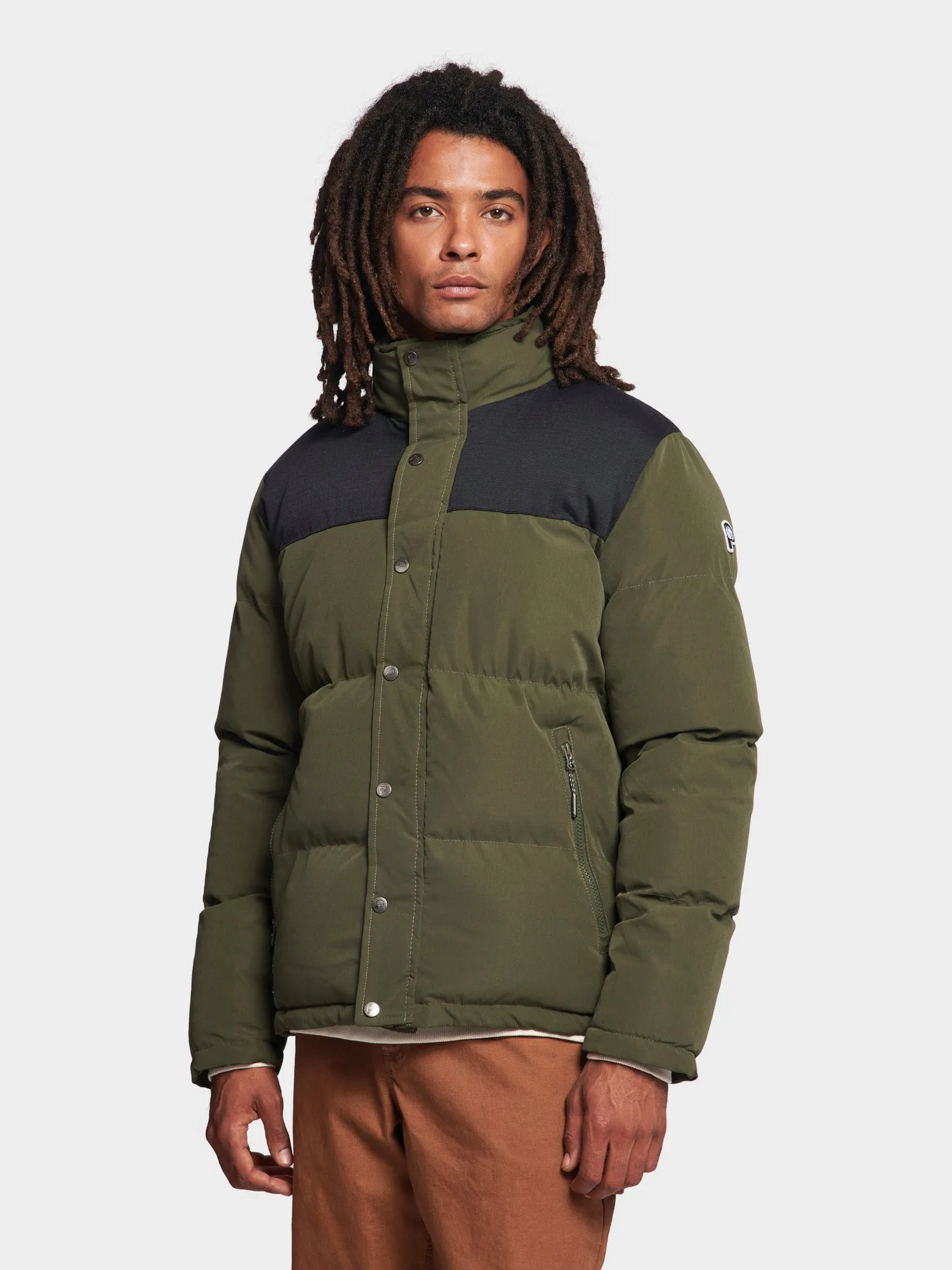 P Bear Cut   Sew Funnel Neck Puffer Jacket in Forest Night