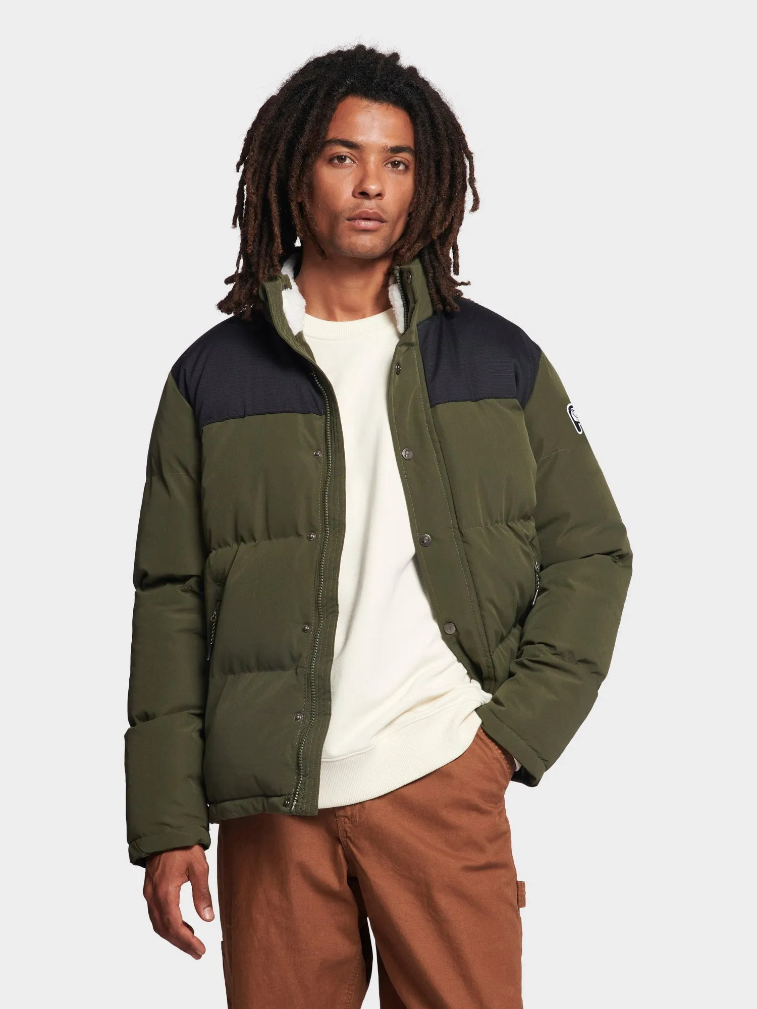 P Bear Cut   Sew Funnel Neck Puffer Jacket in Forest Night