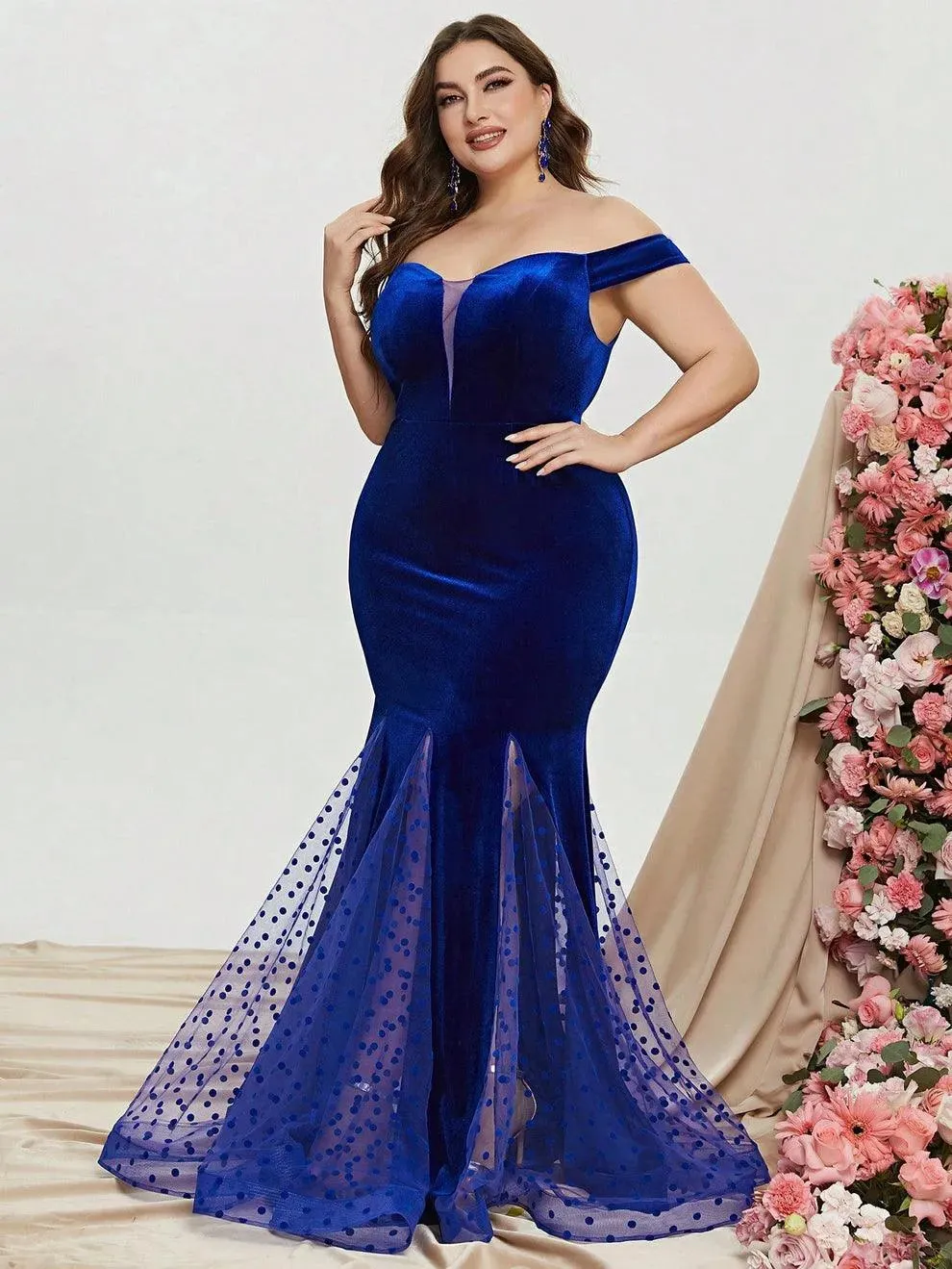 Plus Off Shoulder Mesh Insert Mermaid Dresses