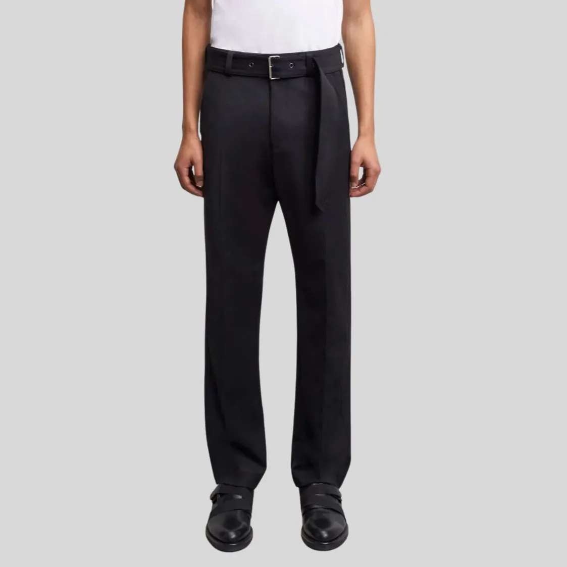 Relaxed Fit Belted Wool Blend Trouser - Black