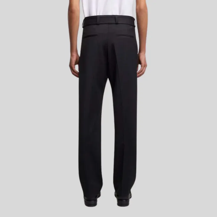 Relaxed Fit Belted Wool Blend Trouser - Black