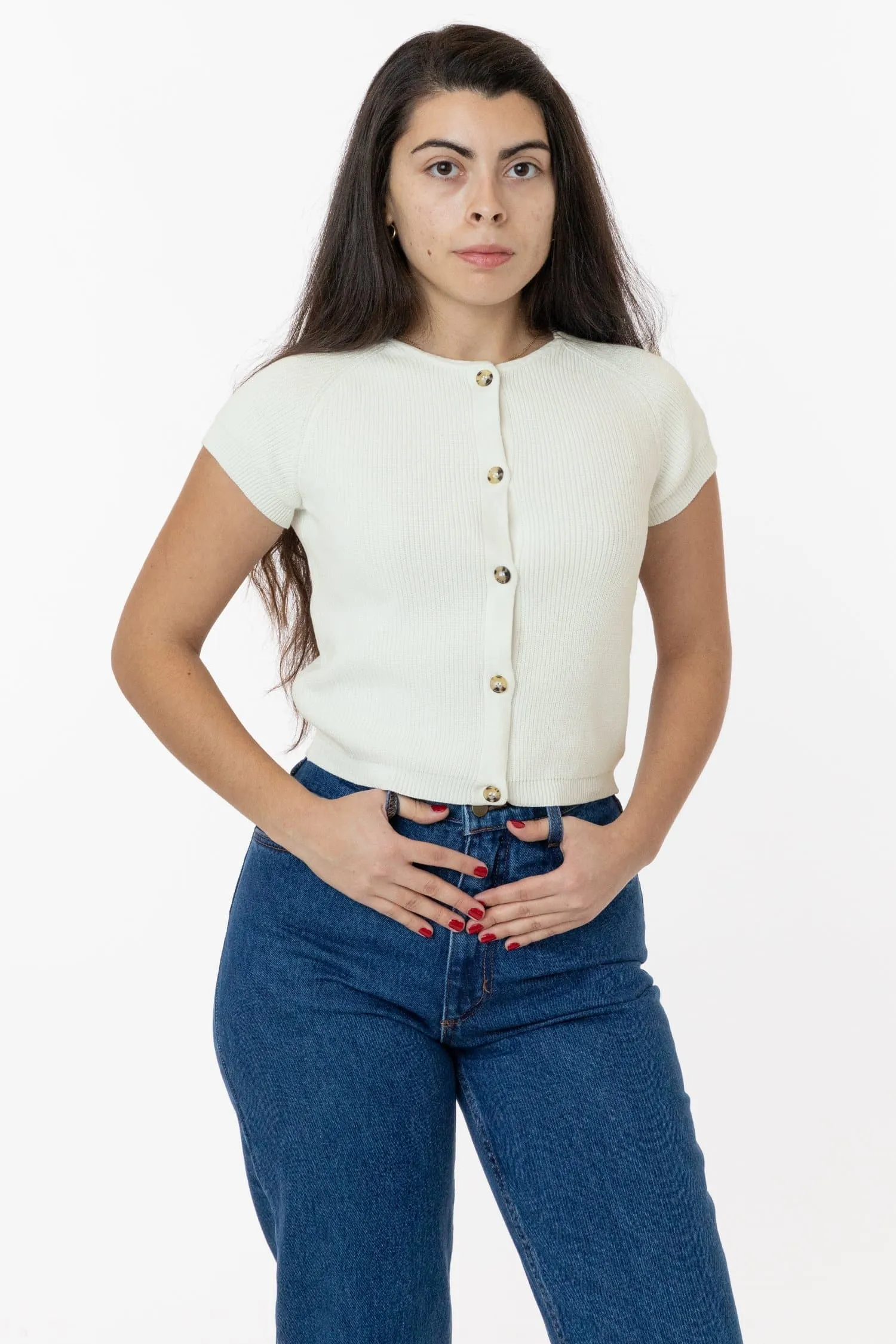 RFK47GD - Cotton Raglan Short Sleeve Cropped Sweater