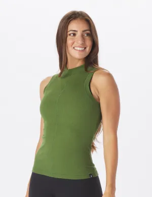 Ruby Mock Neck Tank: Chive