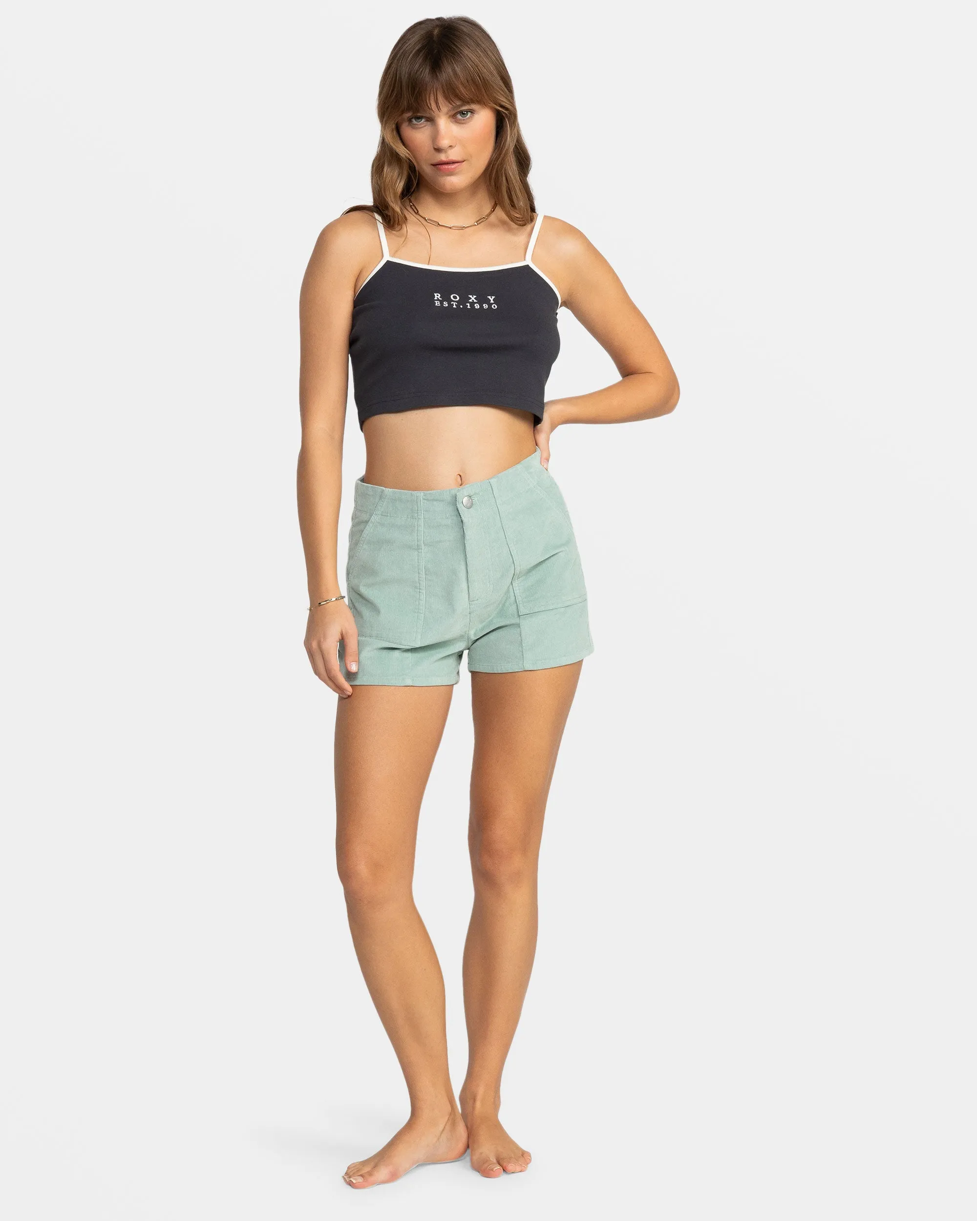 Sessions High Waist Corduroy Shorts - Blue Surf