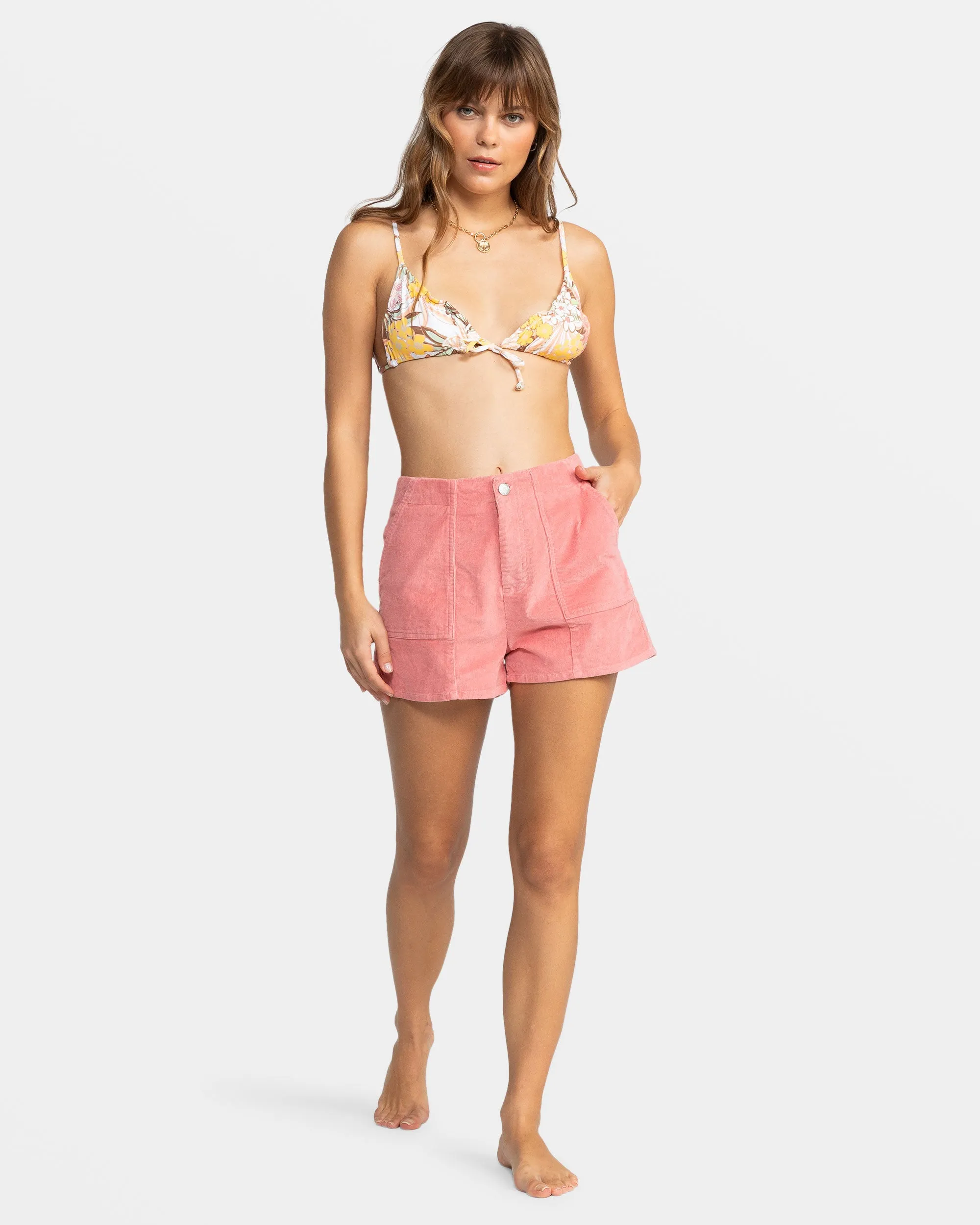 Sessions High Waist Corduroy Shorts - Mauve Glow