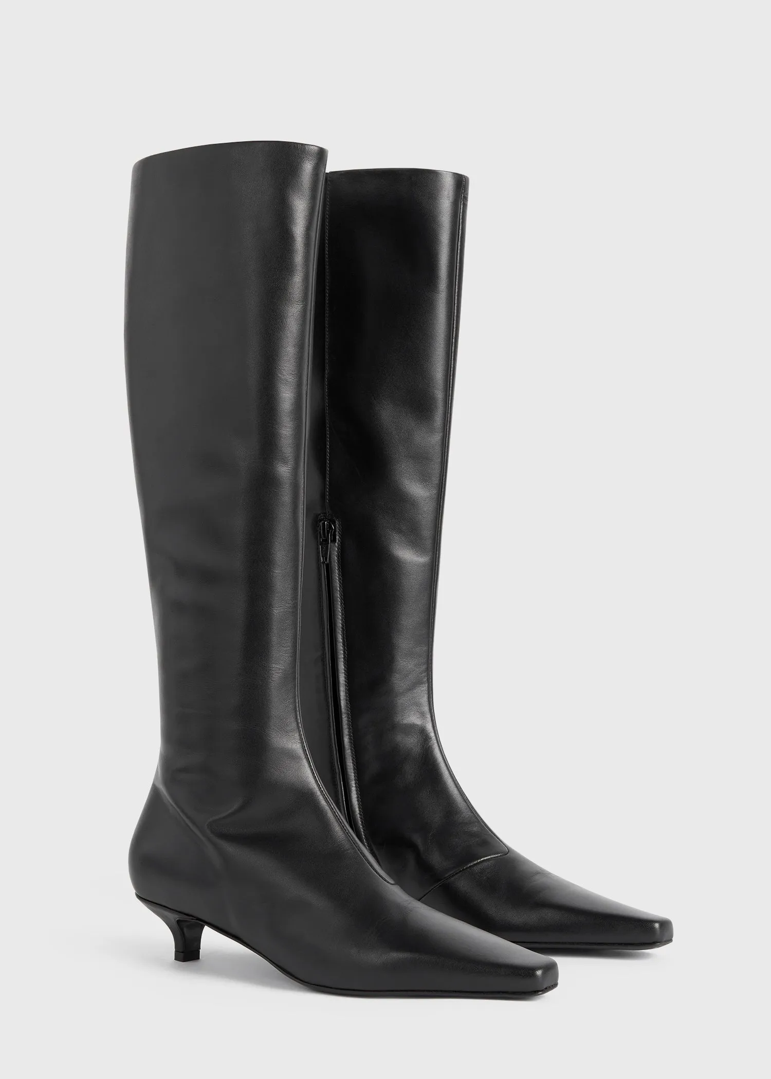 Slim leather knee-high boots black